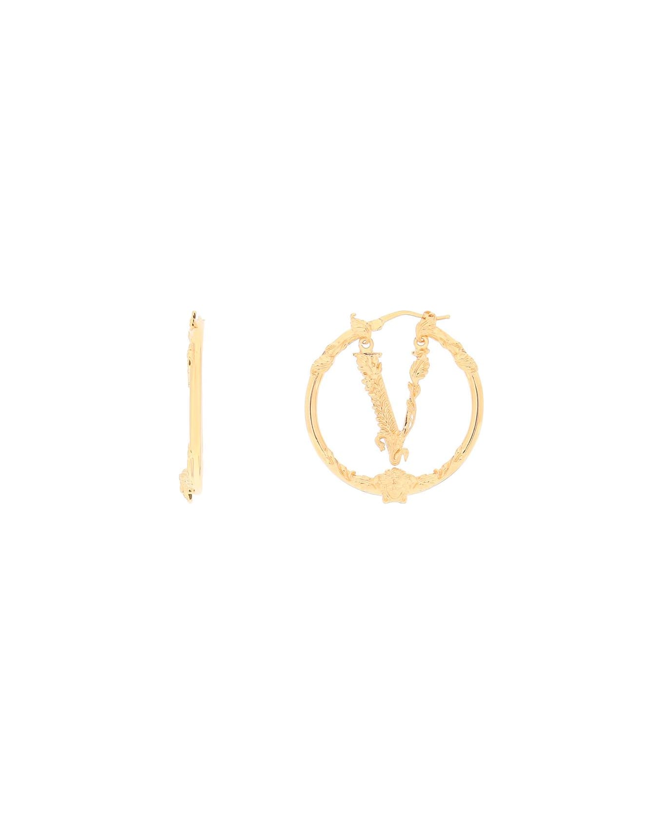 Versace Virtus Hoop Earrings - VERSACE GOLD (Gold) イヤリング