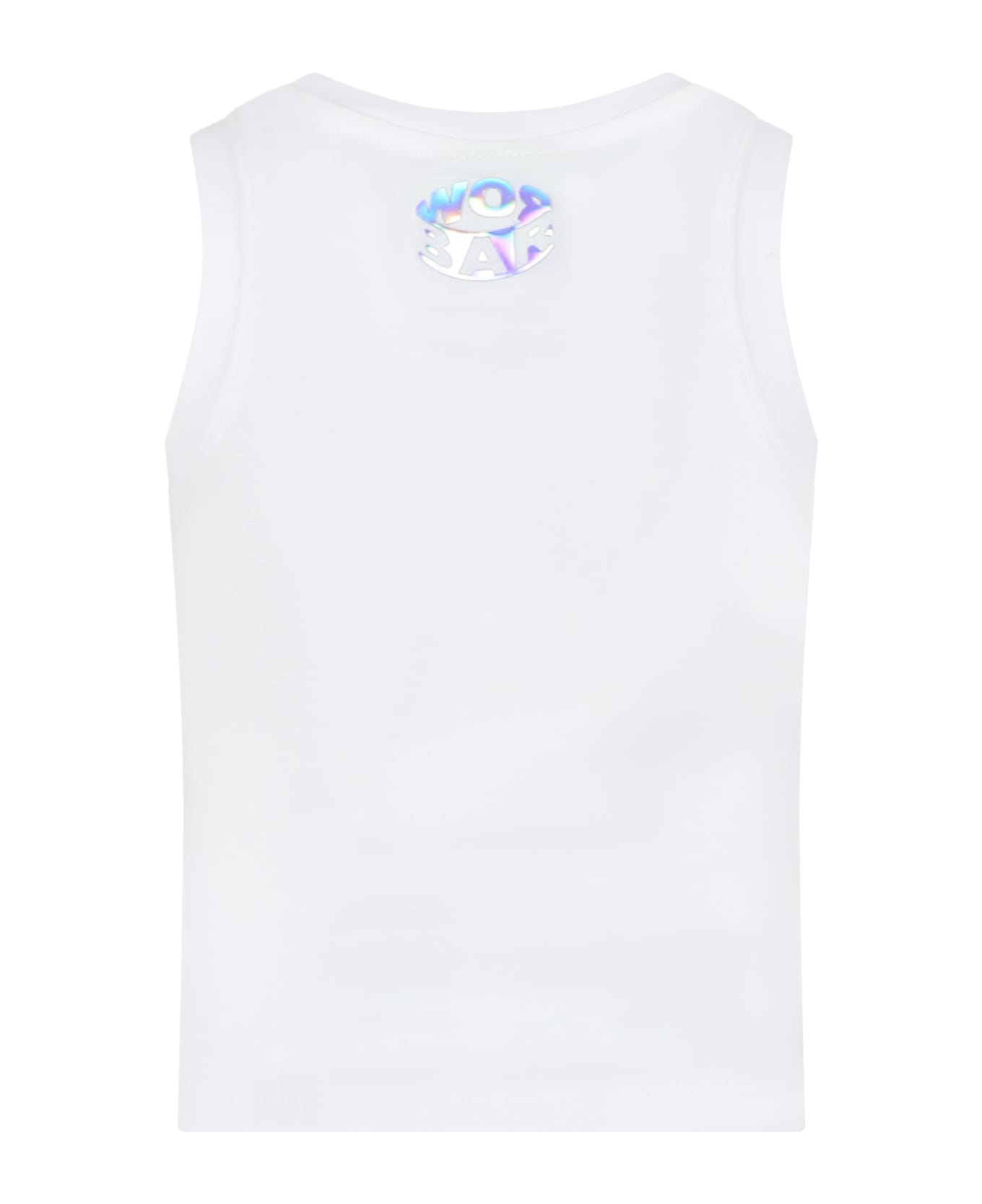Barrow White Tank Top For Girl With Logo - Bianco