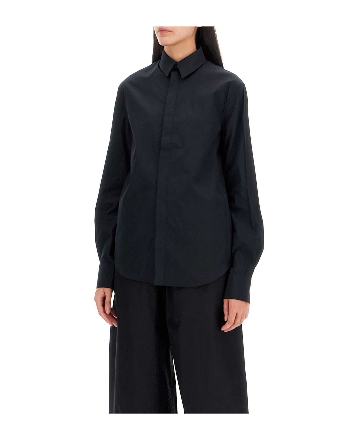 WARDROBE.NYC Flared Cotton Shirt For Women - BLACK (Black)