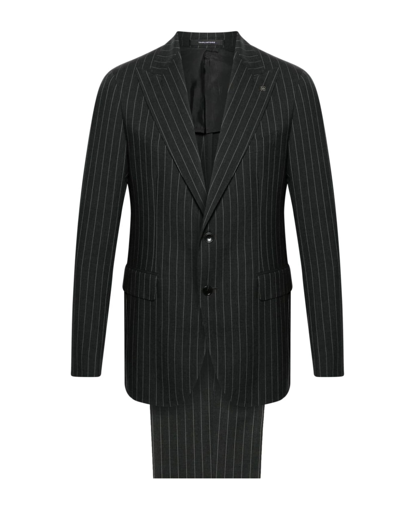 Tagliatore Charcoal Grey Pinstriped Single-breasted Wool Suit - Grey