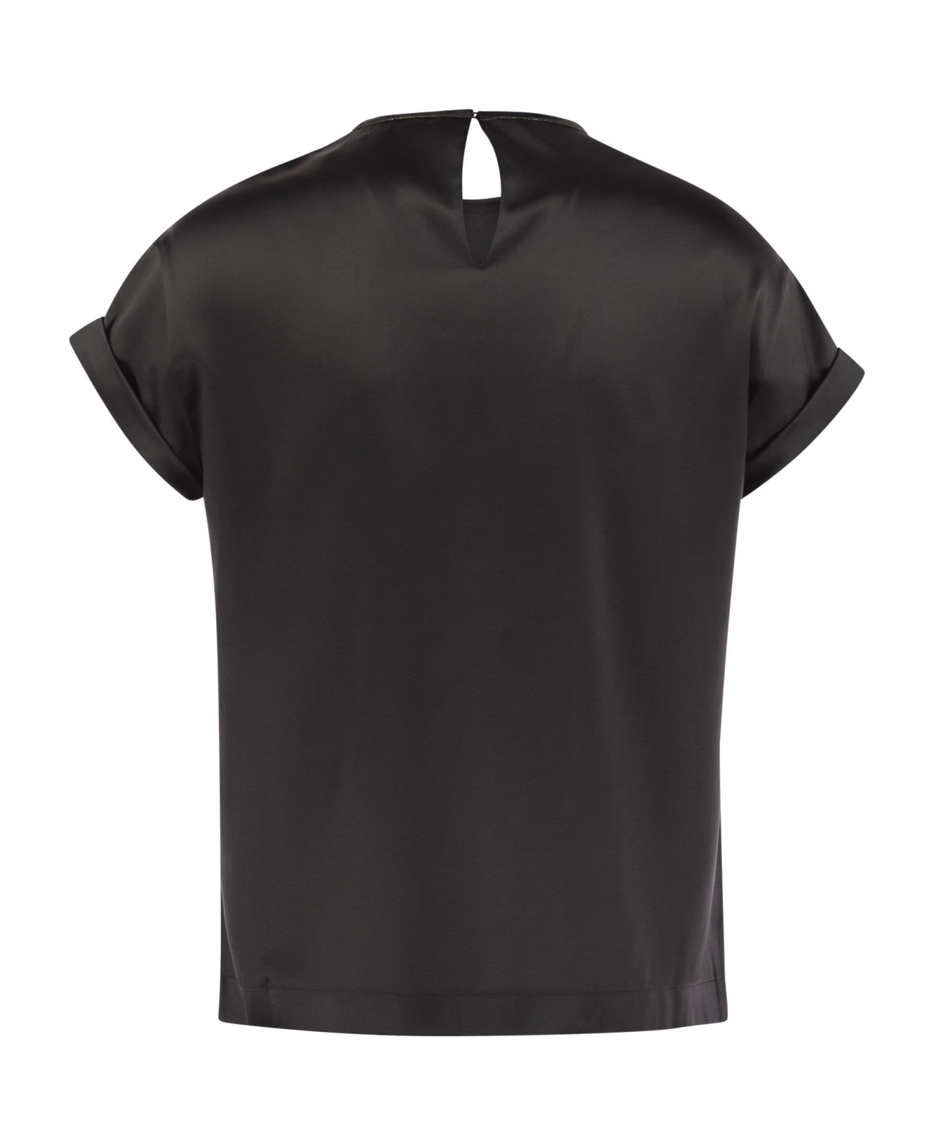 Brunello Cucinelli Stretch Silk Satin T-shirt With Necklace - Anthracite Tシャツ
