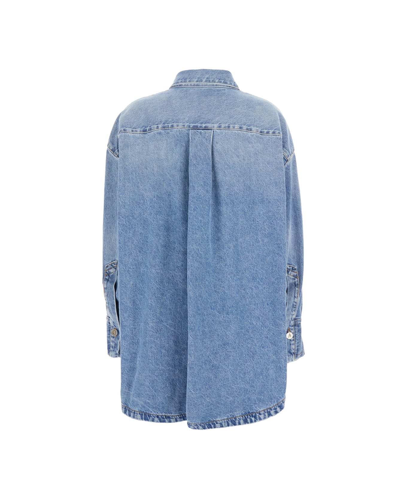 The Attico Blue Shirt With Classic Collar And Embroidered Detail On The Front In Cotton Woman - Blu