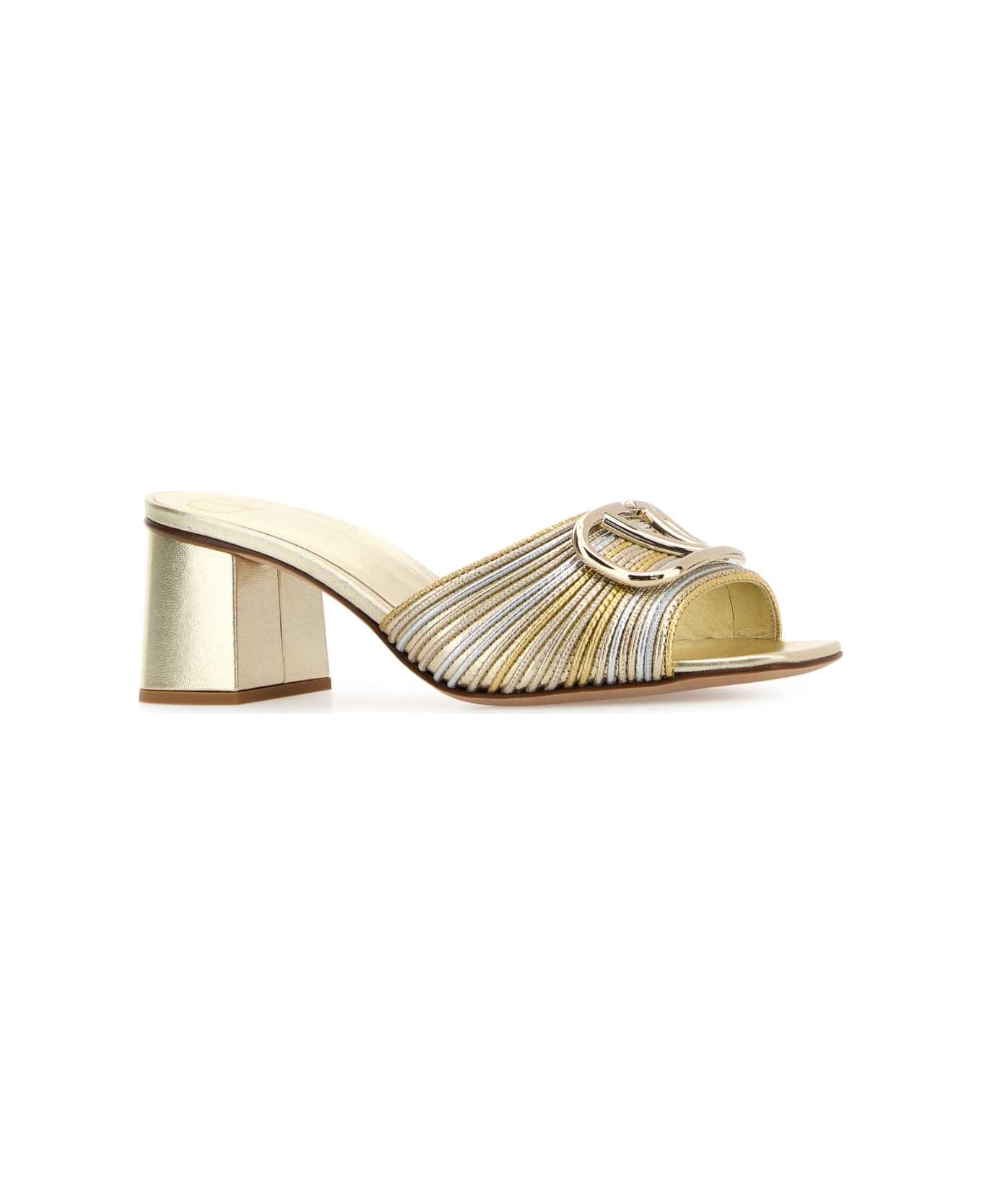 Valentino Garavani Two-tone Leather Vlogo Signautre Mules - Silver サンダル
