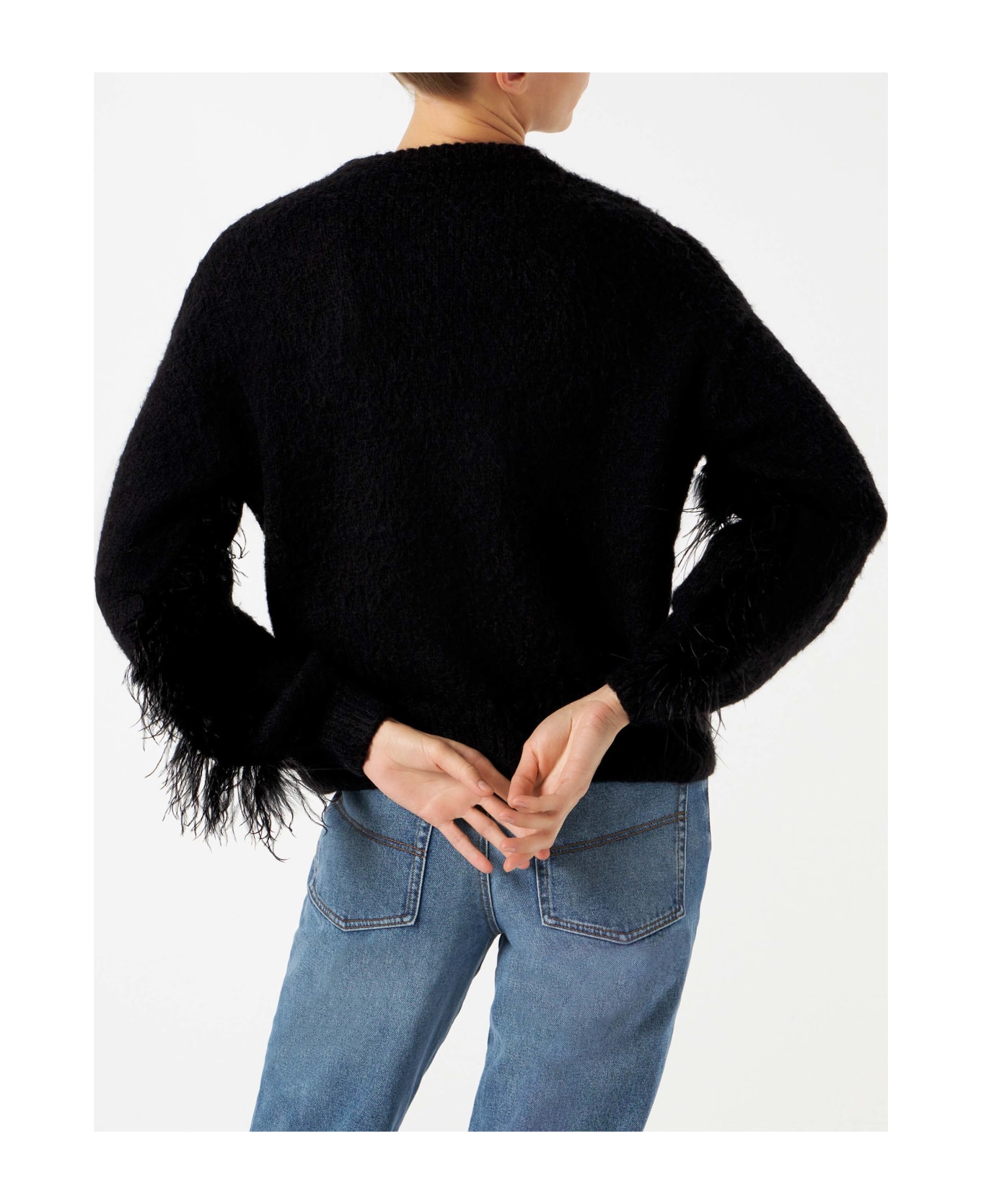 MC2 Saint Barth Woman Black Brushed Crewneck Sweater With Fringe - BLACK ニットウェア
