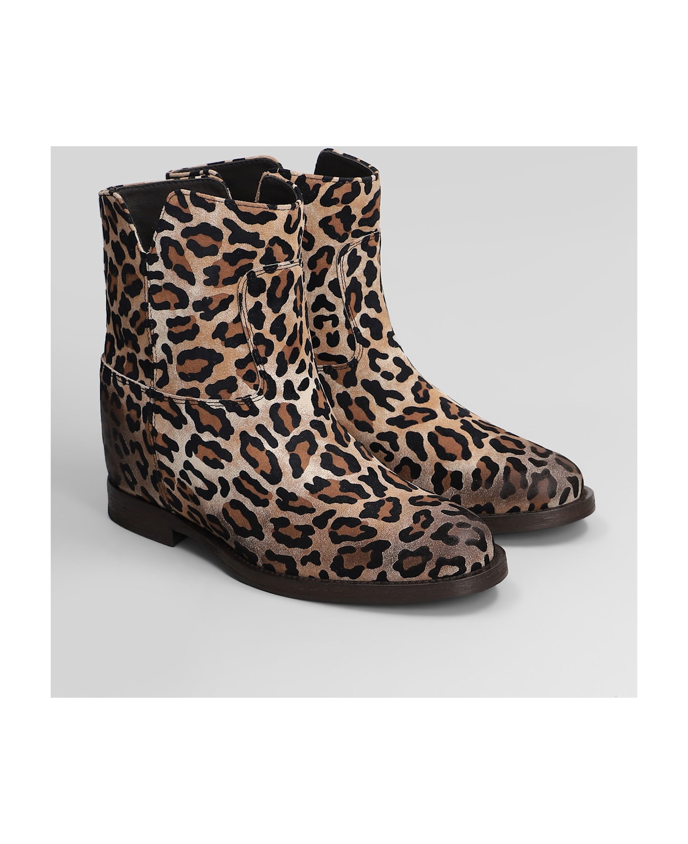 Via Roma 15 Ankle Boots Inside Wedge In Animalier Suede - Animalier