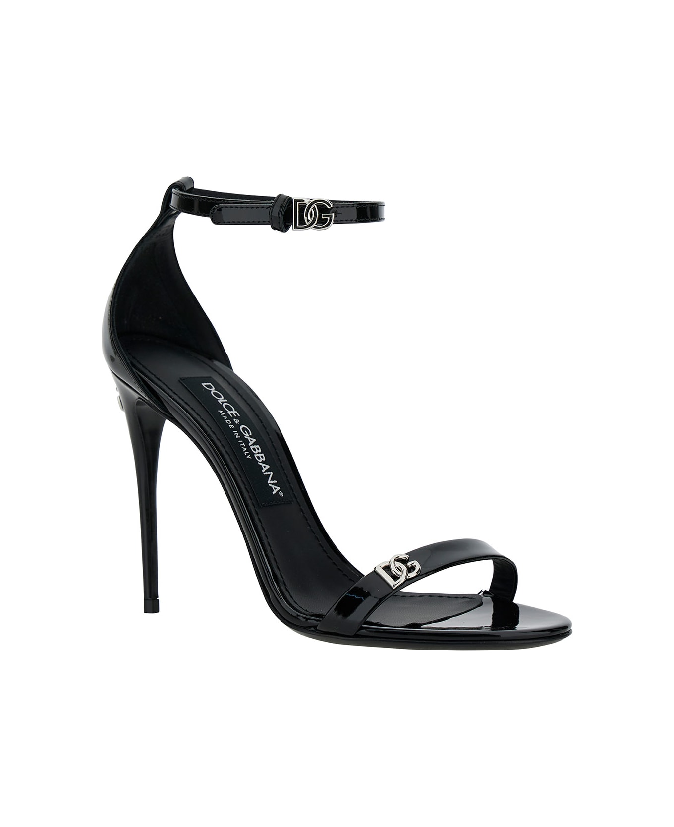 Dolce & Gabbana Black Sandals With Dg Logo Detail In Patent Leather Woman - Black