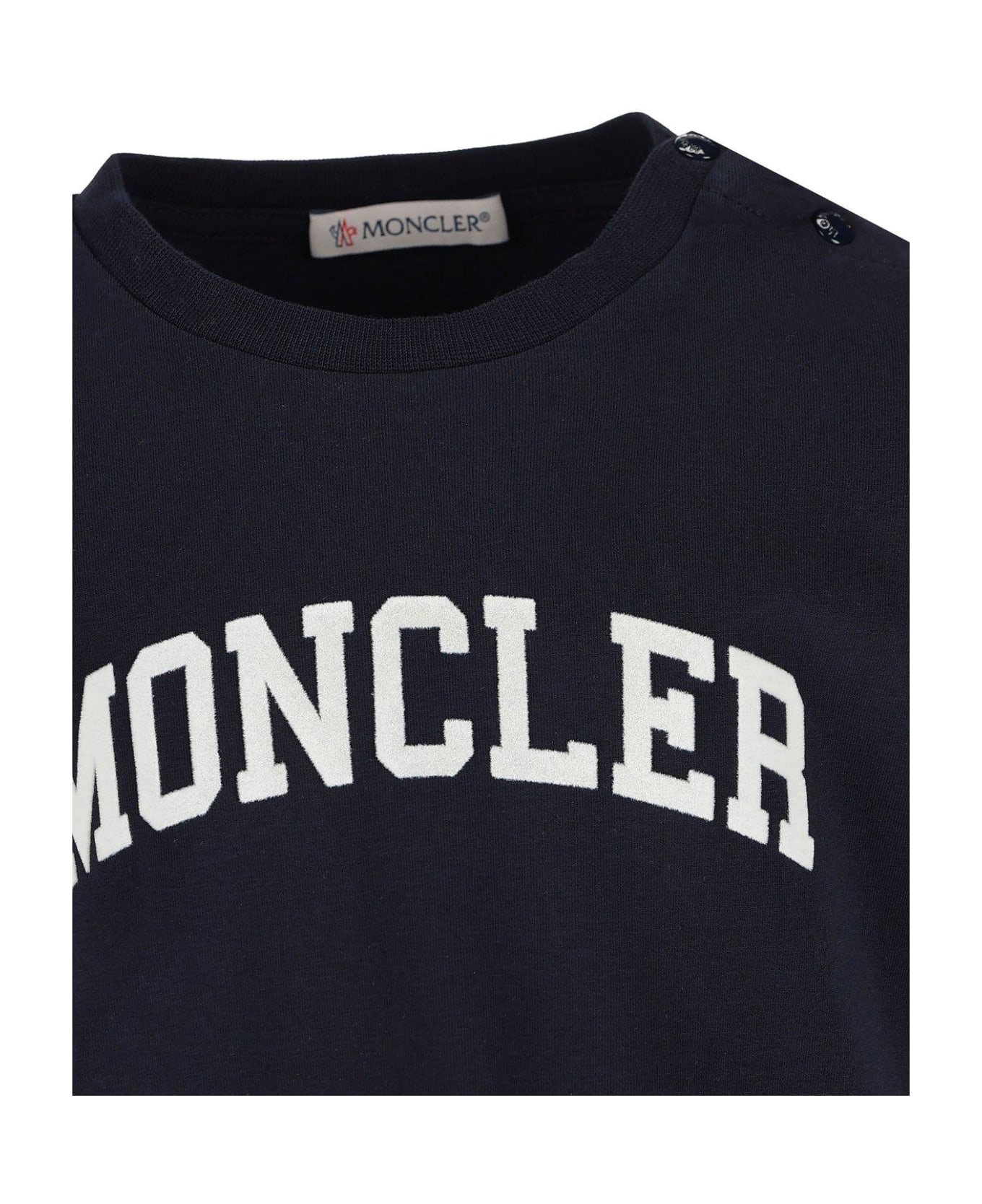 Moncler Logo Flocked Crewneck T-shirt - NAVY