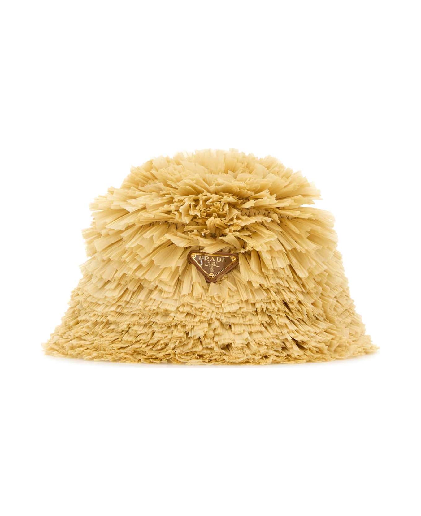 Prada Embellished Raffia Bucket Hat - NATURALE