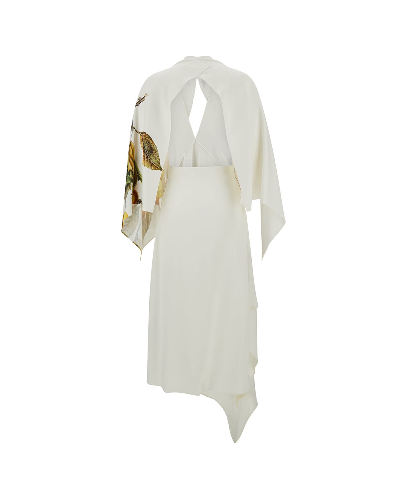 Ferragamo Long White Asymmetric Dress With Graphic Print In Viscose Blend Woman - White