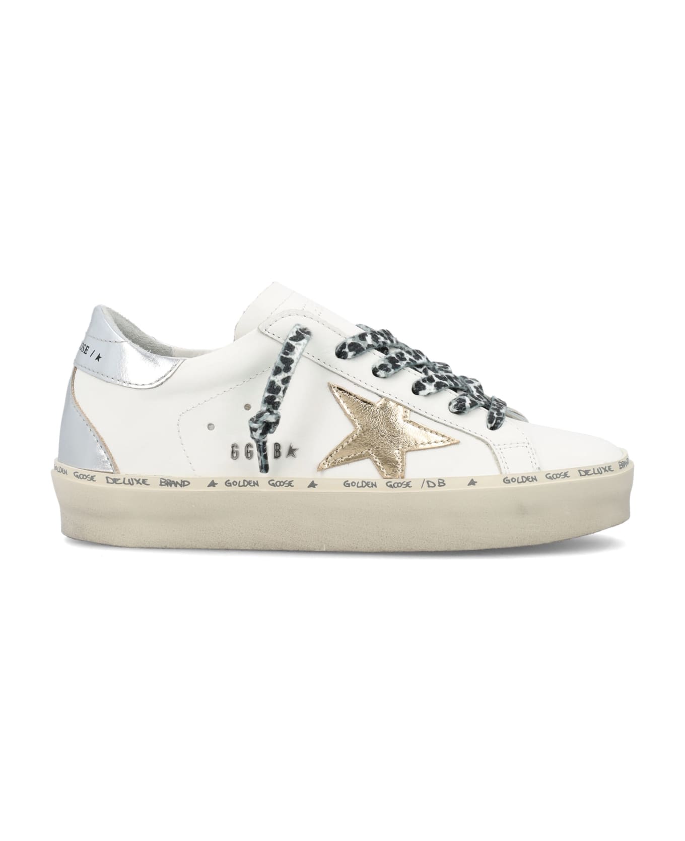 Golden Goose Hi-star Classic With Laminated Star And Heel - WHITE/GOLD/SILVER