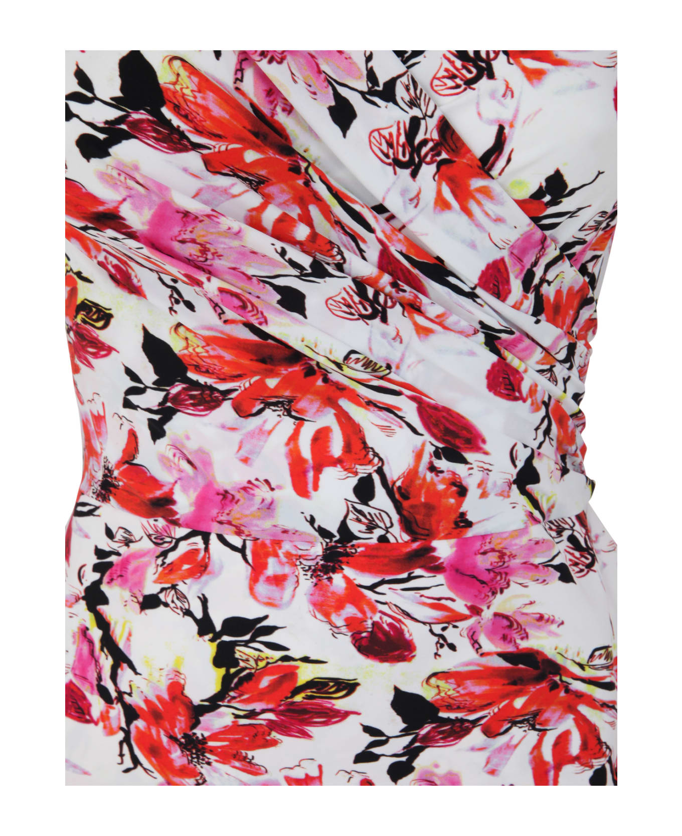 La Petit Robe Di Chiara Boni Florien Print 3/4 Sleeves Dress With Drape - Pantelleria Pink