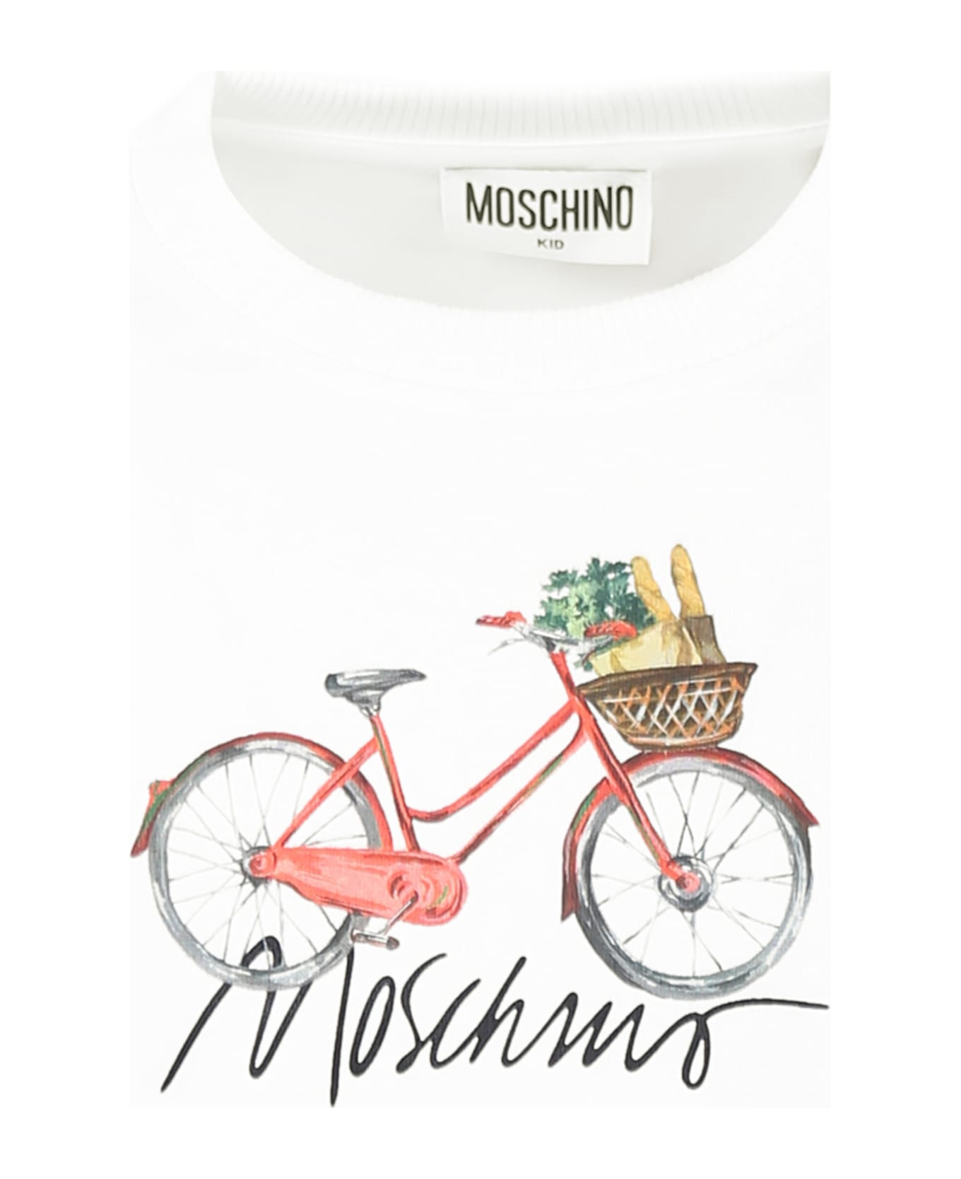 Moschino White Crop Sweatshirt For Girl With Bicycle Print - White