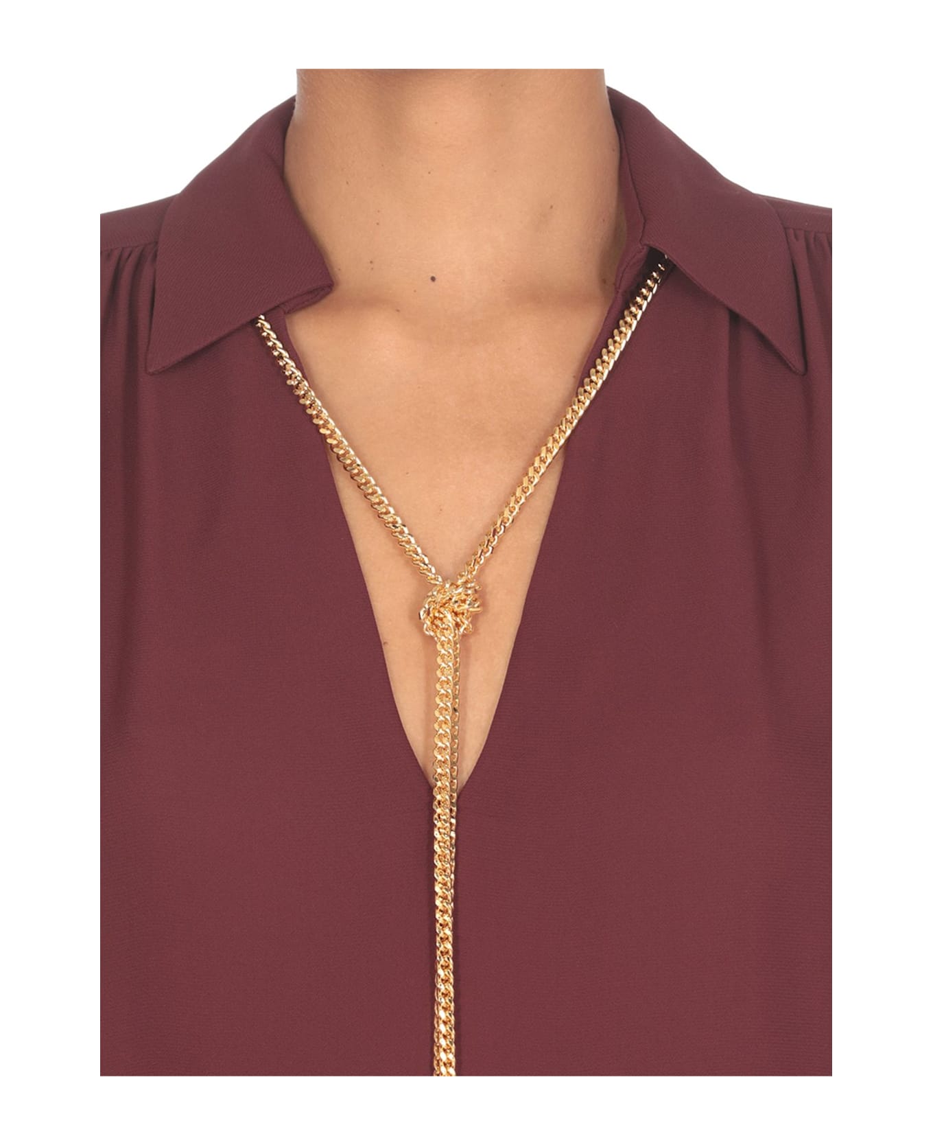 Elisabetta Franchi Necklace Embellished Georgette Blouse - Rouge noir