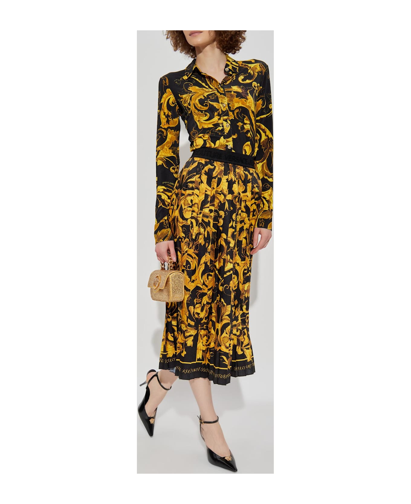 Versace Jeans Couture Pleated Skirt With 
barocco
 Print - Black