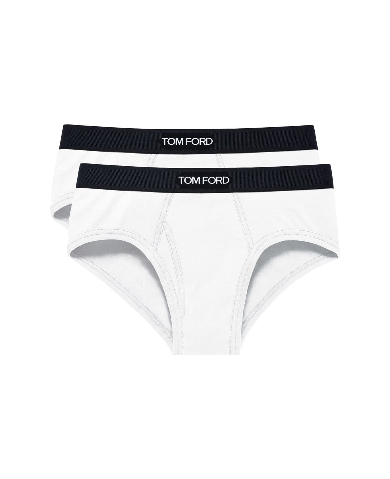 Tom Ford Woman's Two White Cotton Briefs With Logo - White ショーツ