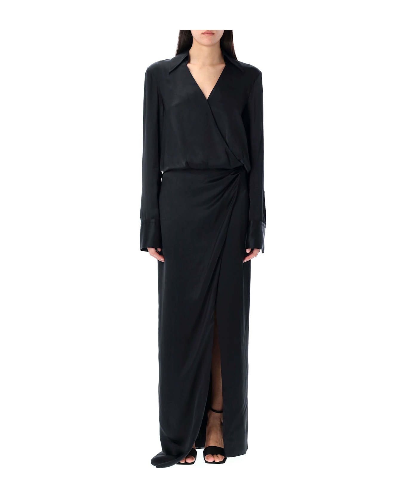 The Attico Long Shirt Dress - BLACK