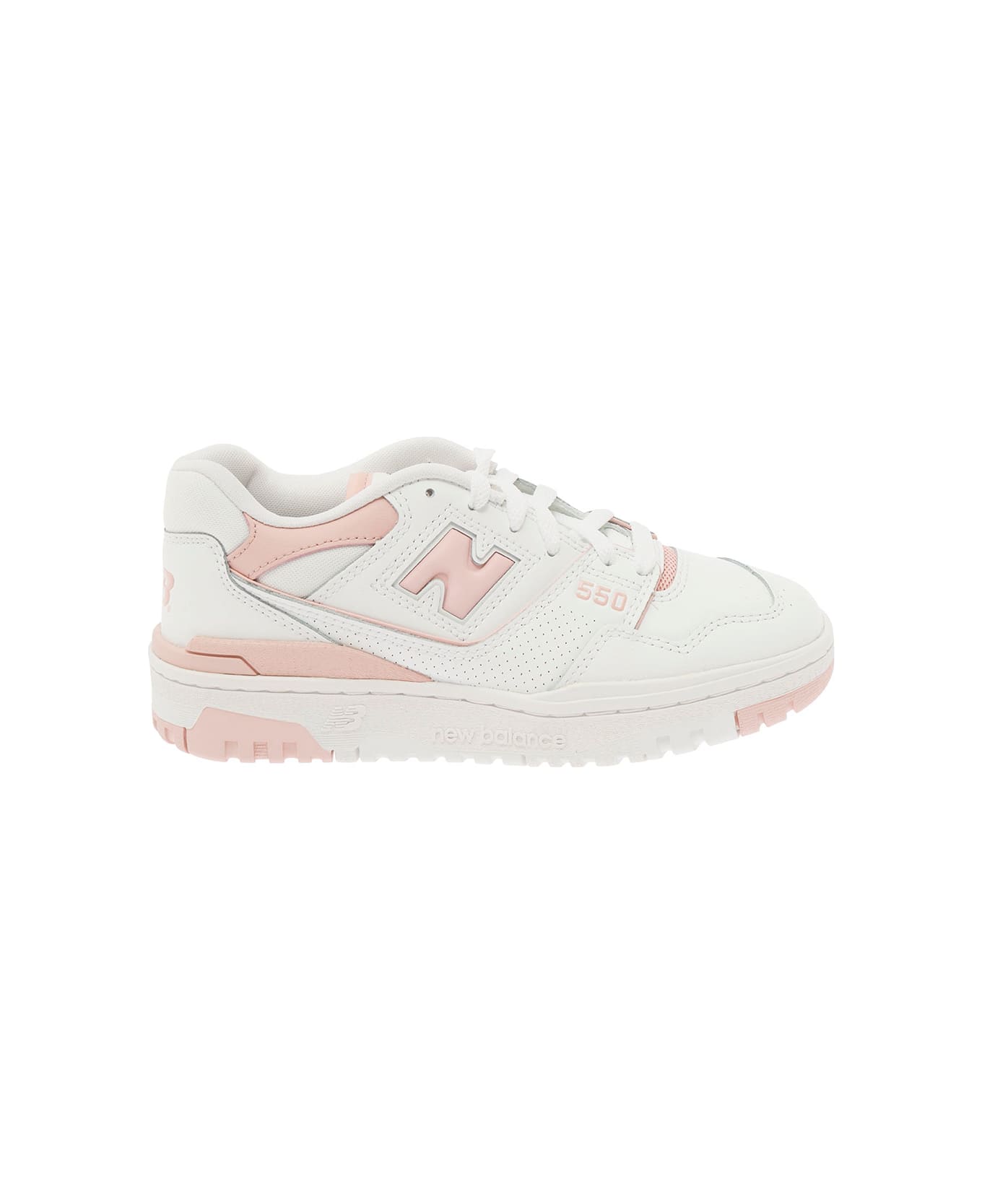 New Balance '550' White And Light Pink Low Top Sneakers With Logo In Leather Woman - Pink