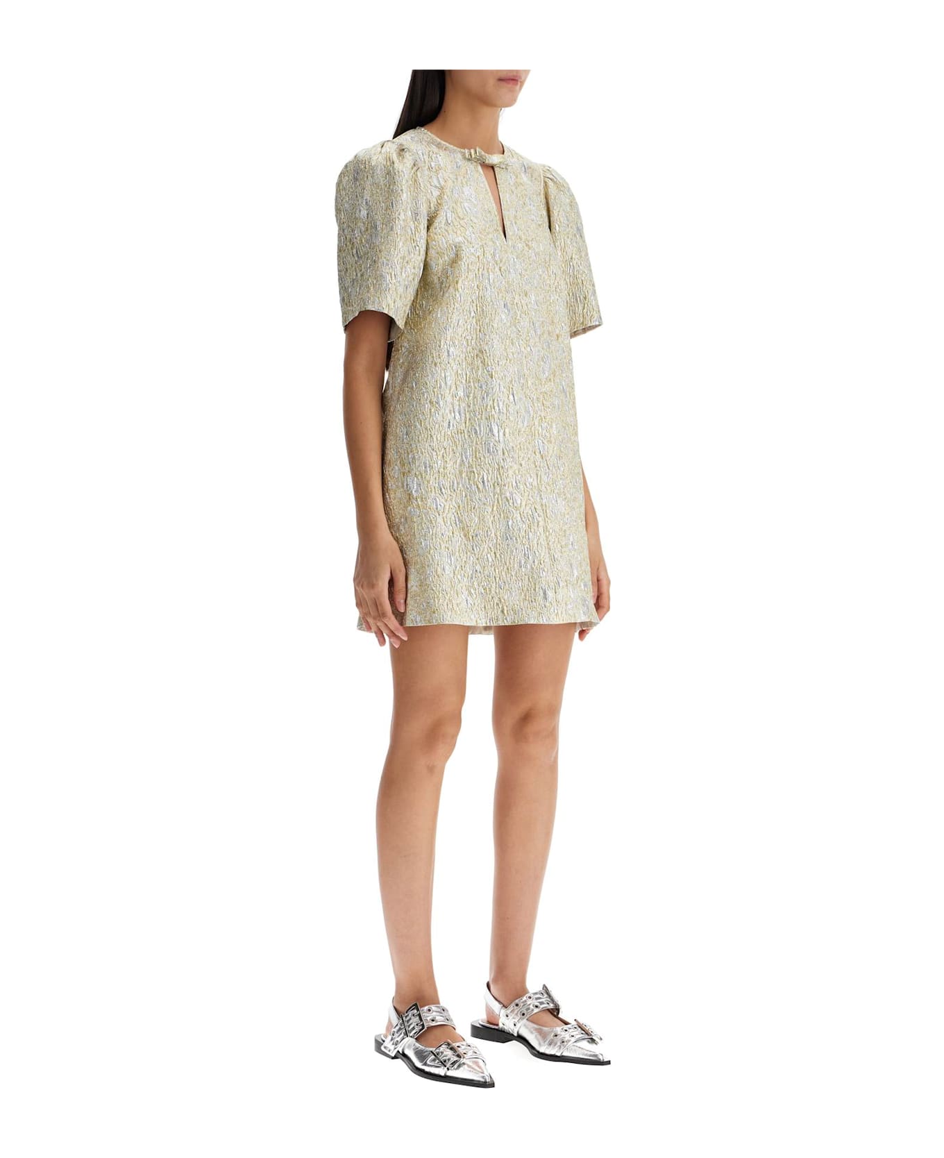 Ganni Metallic Cloque Mini Dress - GOLD/SILVER (Silver)