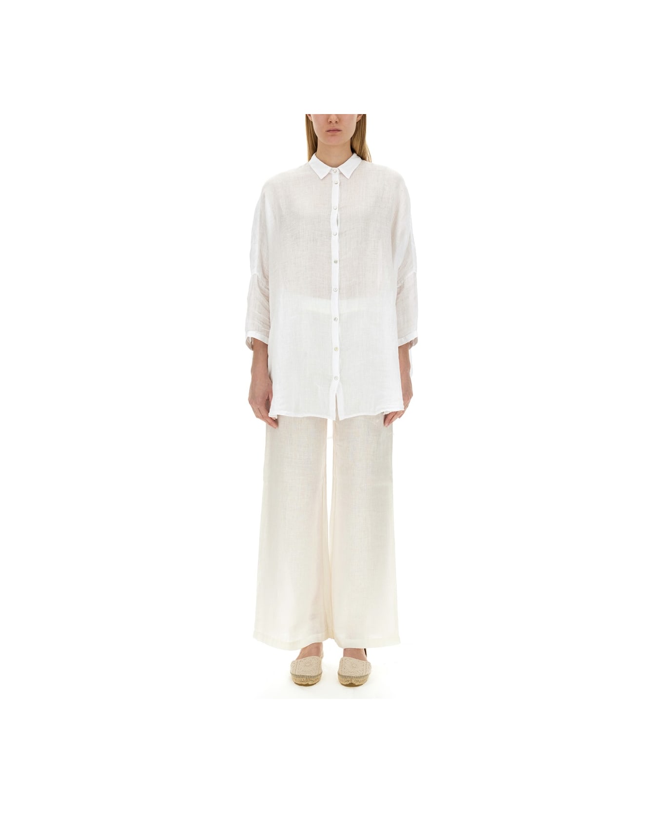 120% Lino Linen Shirt - WHITE シャツ