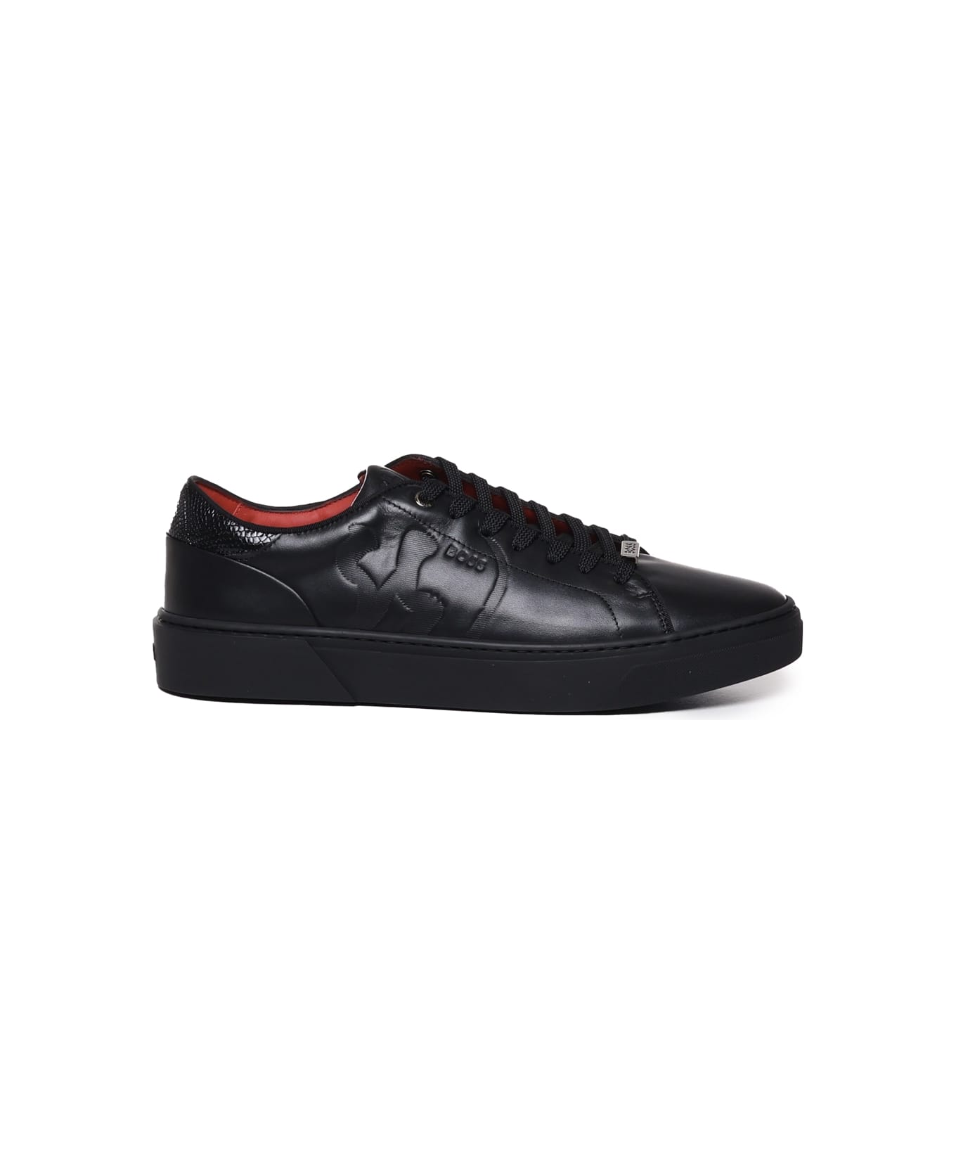 Hugo Boss Leather Lace-up Sneakers Com Special Embossed Graphic - Black