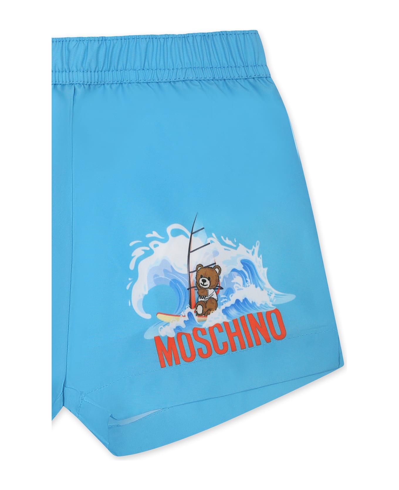 Moschino Light Blue Swimsuit Shorts For Baby Boy With Teddy Bear And Logo - Light Blue