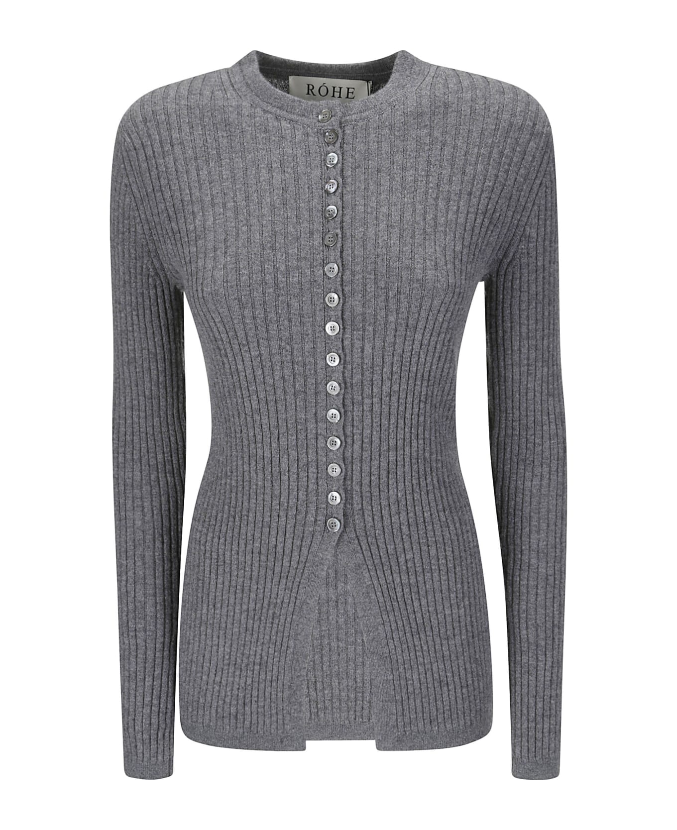 Róhe Elongated Rib Cardigan - mid grey melange