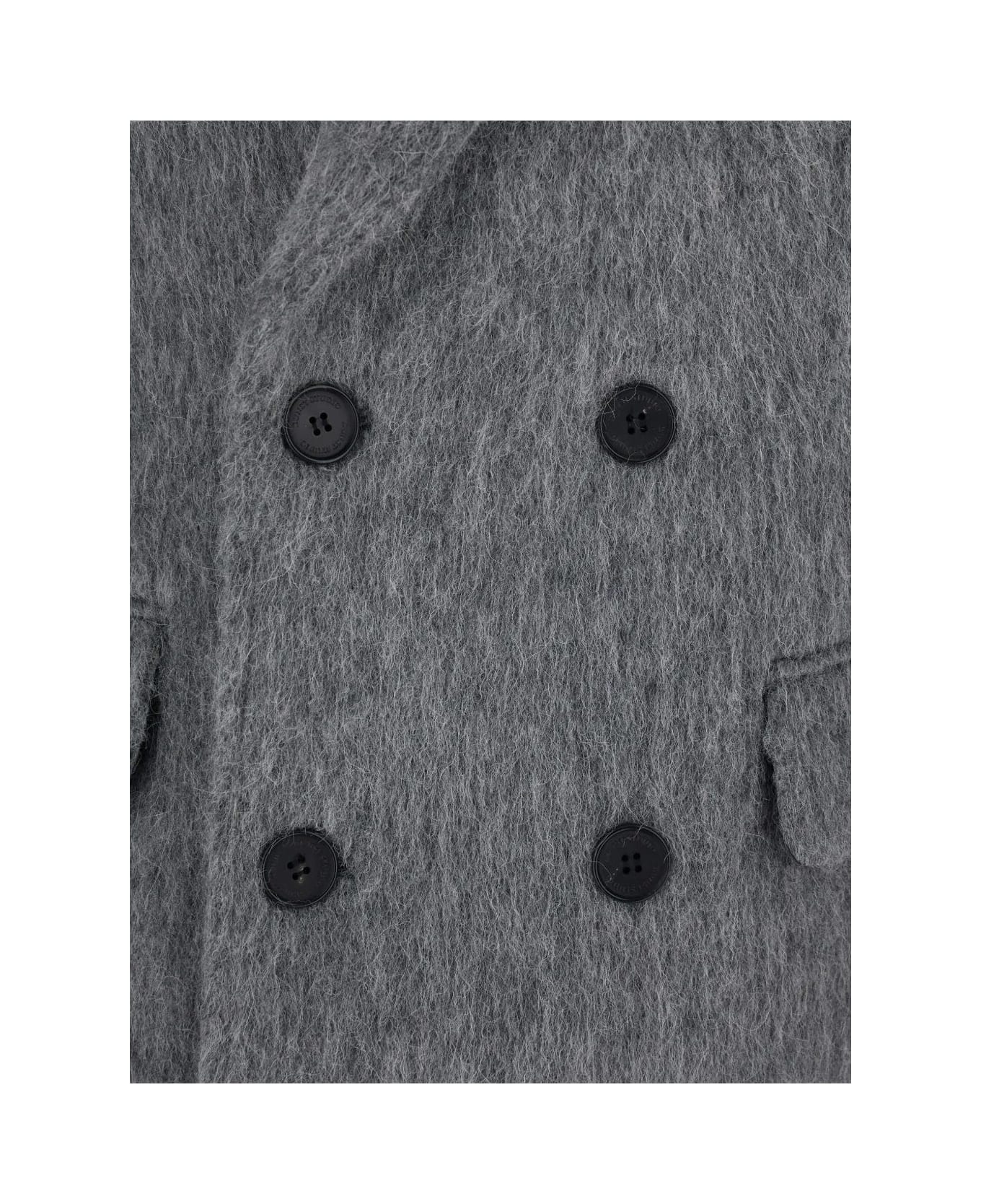 Dunst Double-breasted Hairly Wool Coat - Melange Grey Brushed