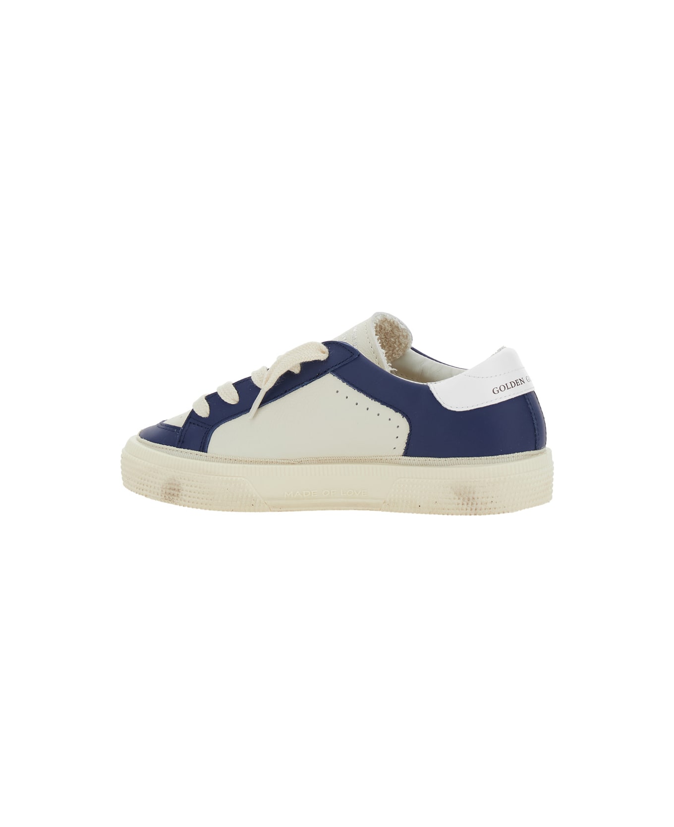 Golden Goose 'may' Blue Sneakers With Star Patch On The Side And Logo Lettering On The Side In Leather Boy - Blu