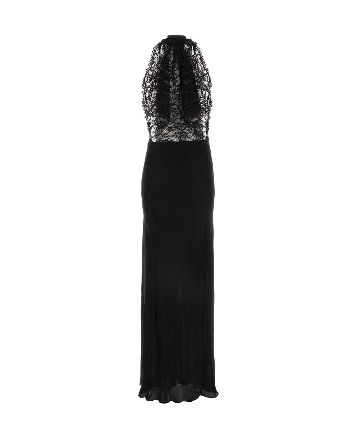 Saint Laurent Black Silk And Lace Long Dress - NOIR