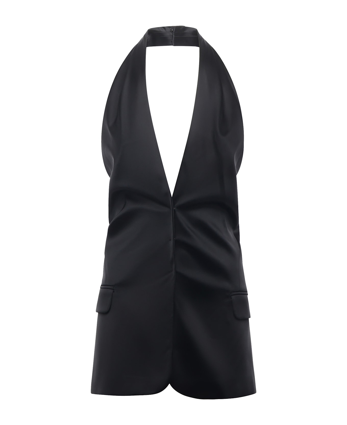 Genny Satin Wrap Top - Black