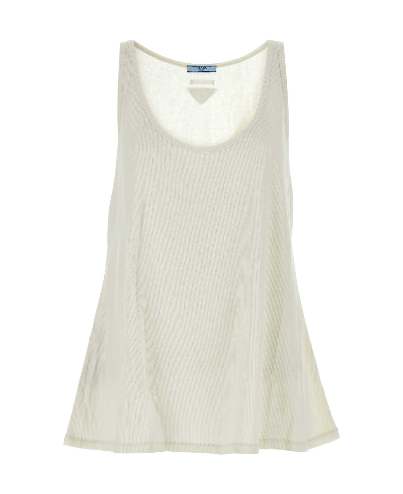 Prada Ivory Linen And Cotton Oversize Tank Top - NATURALE