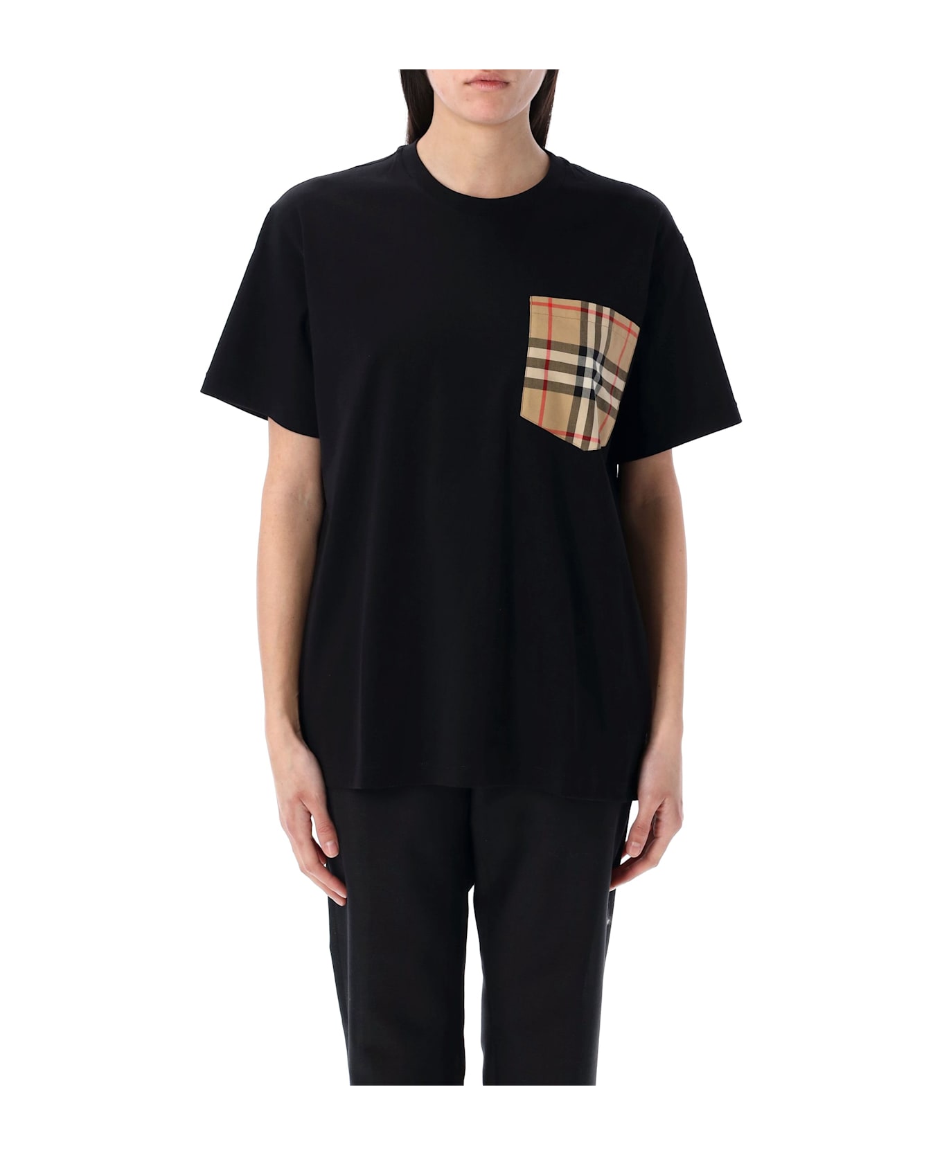 Burberry London Check Pocket Cotton T-shirt - BLACK