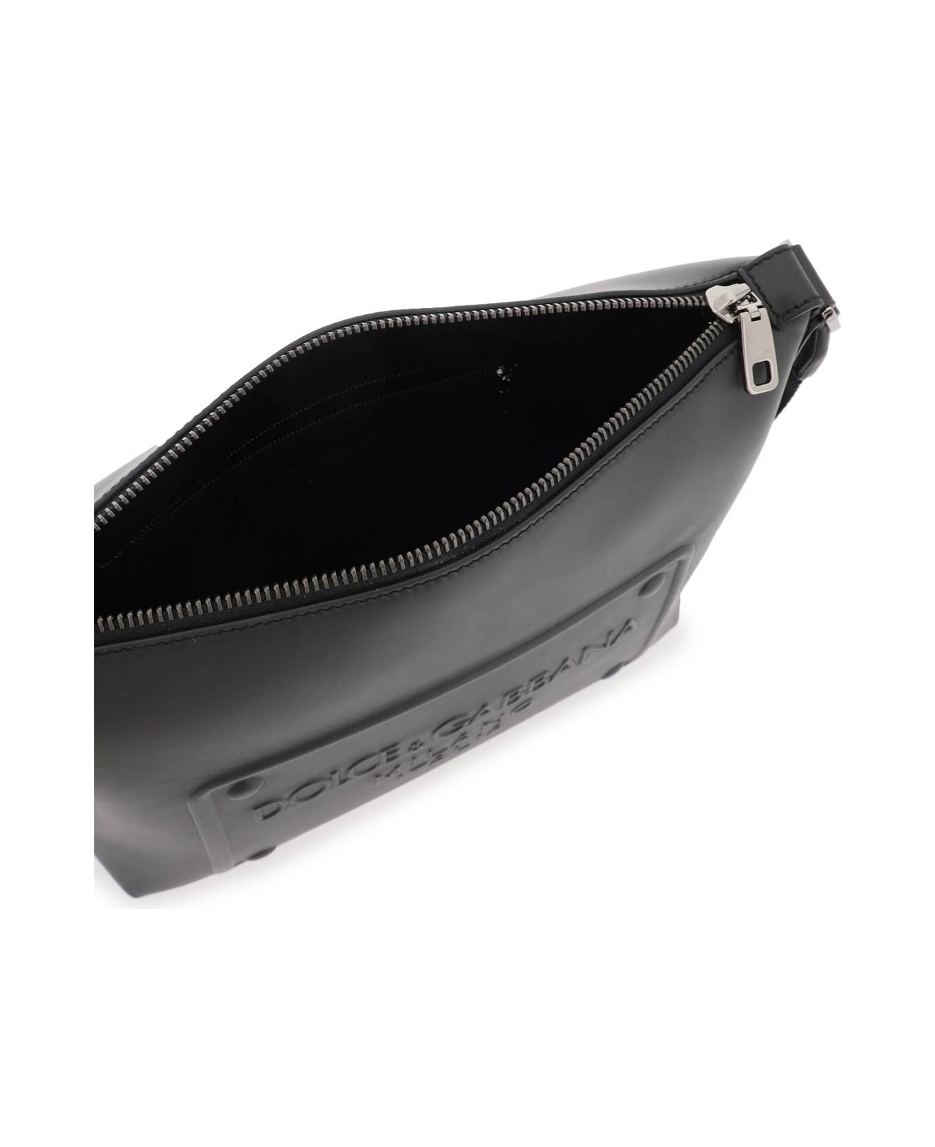 Dolce & Gabbana Leather Crossbody Bag With Debossed Logo - NERO (Black) ショルダーバッグ