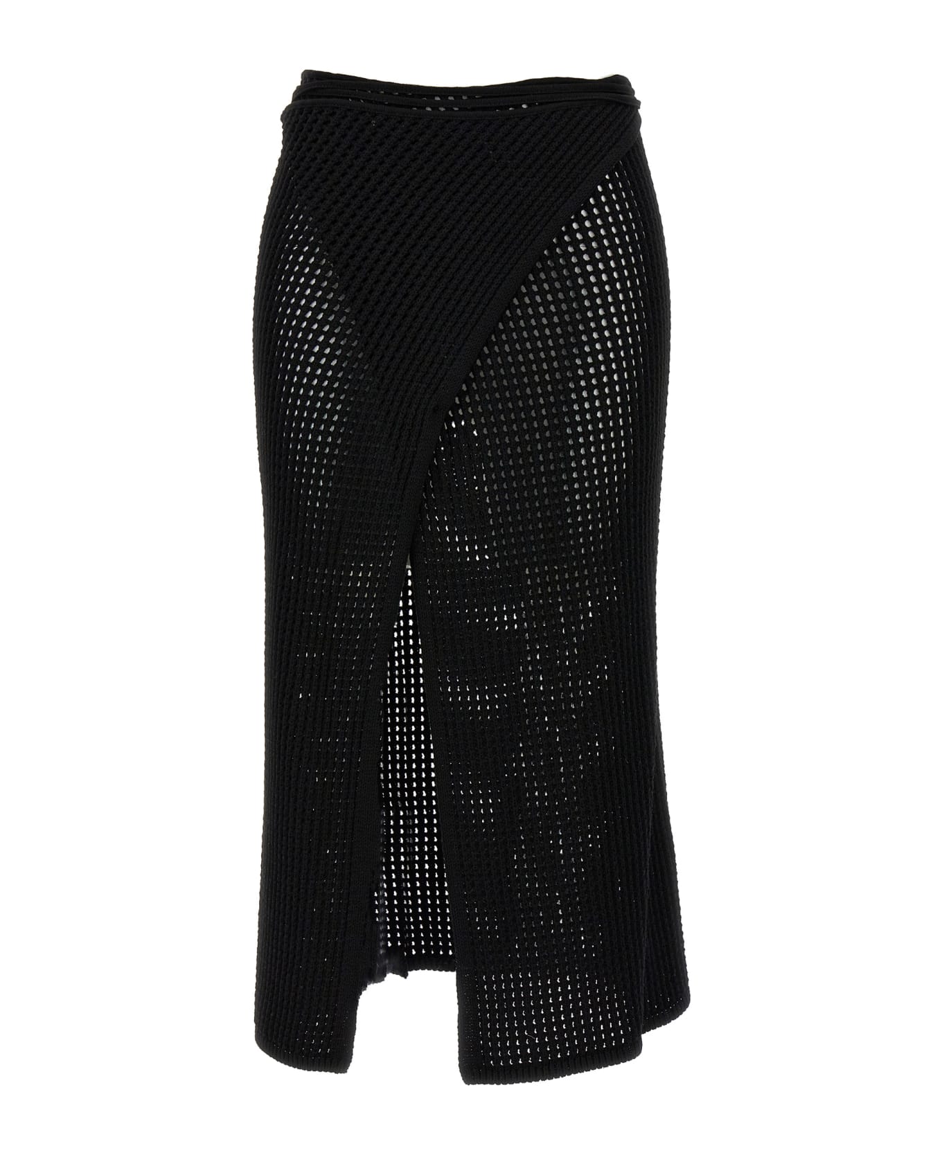 ANDREĀDAMO 'fishnet Knit Midi Wrap Skirt - Black  