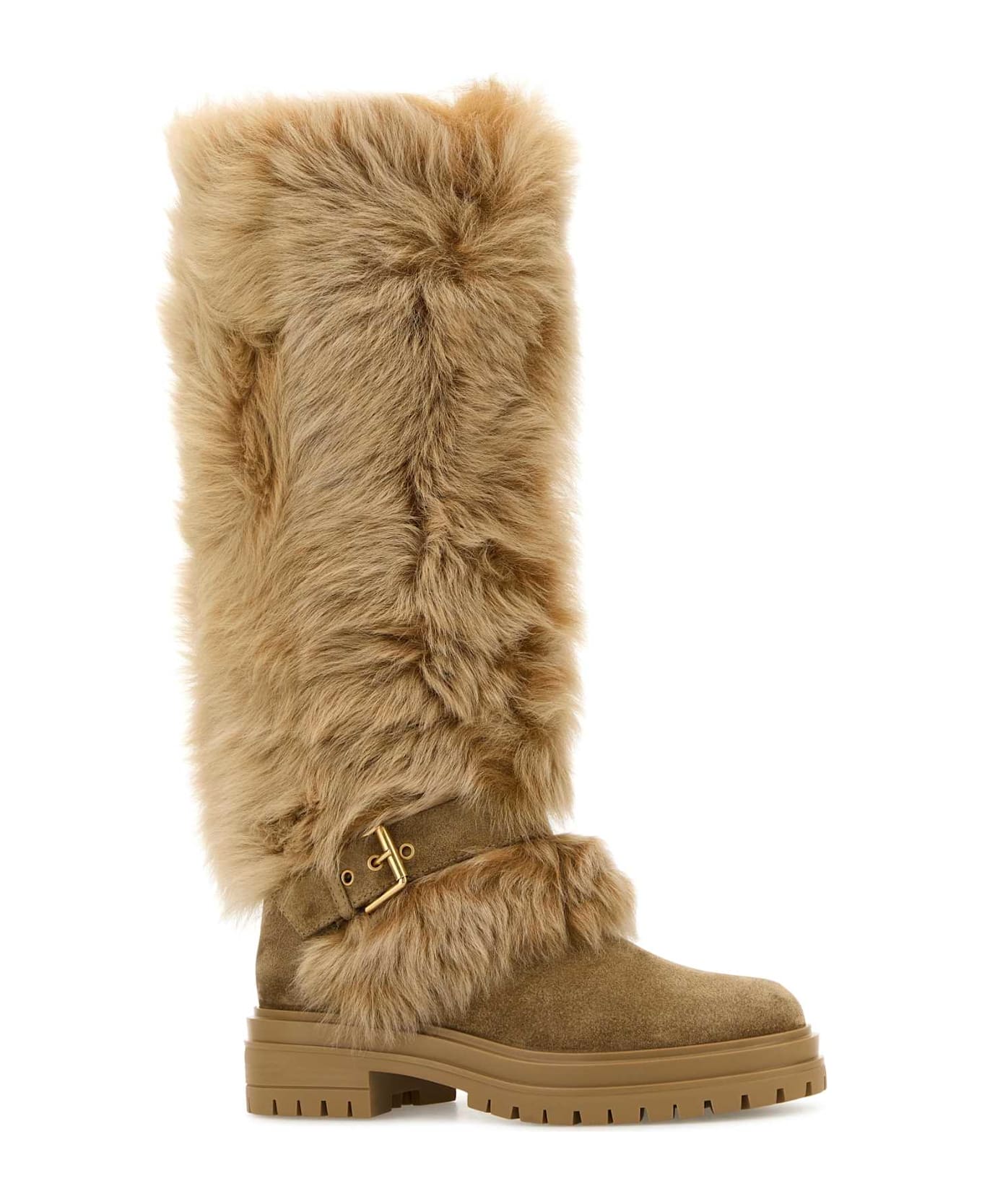 Gianvito Rossi Camel Suede And Fur Maverick Boots - CAMELDESERT