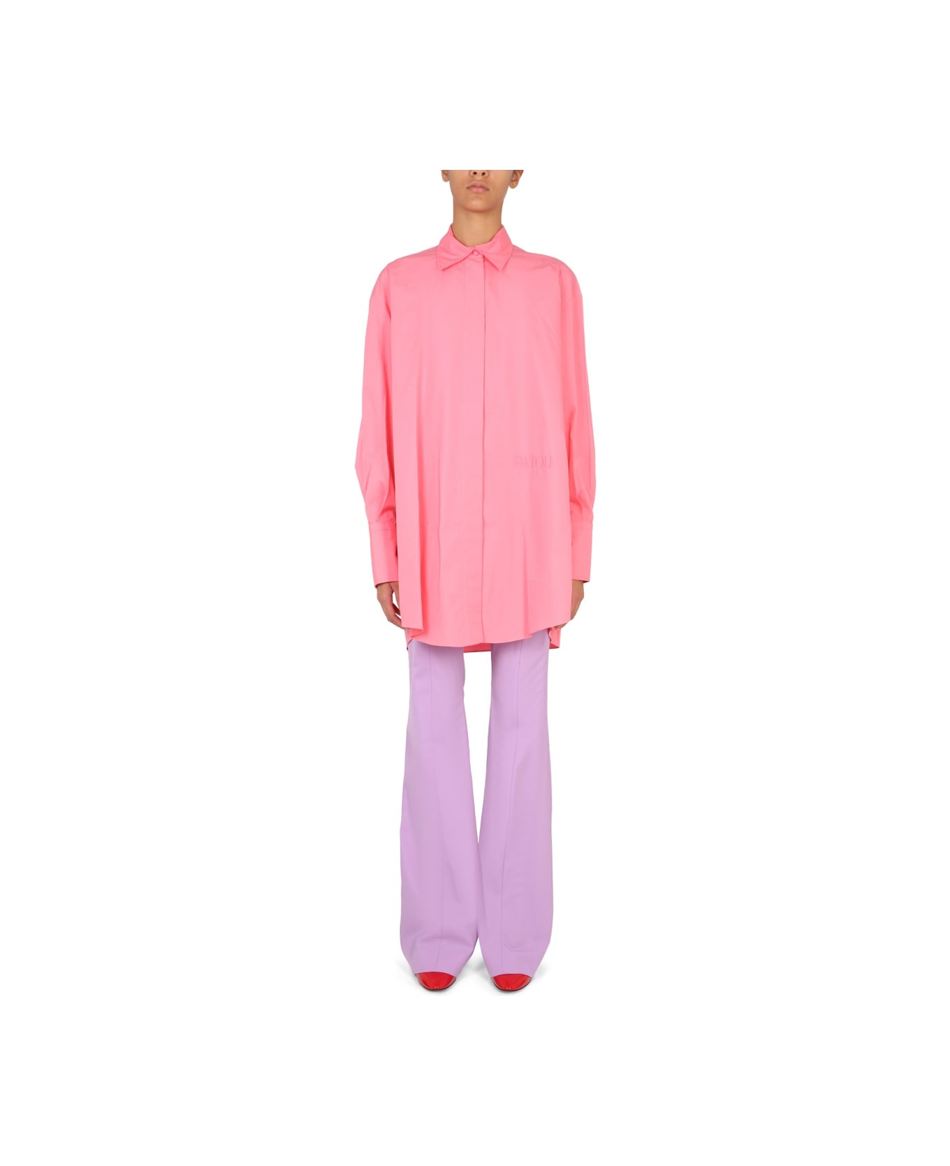 Patou Shirt Dress With Logo Embroidery - PINK