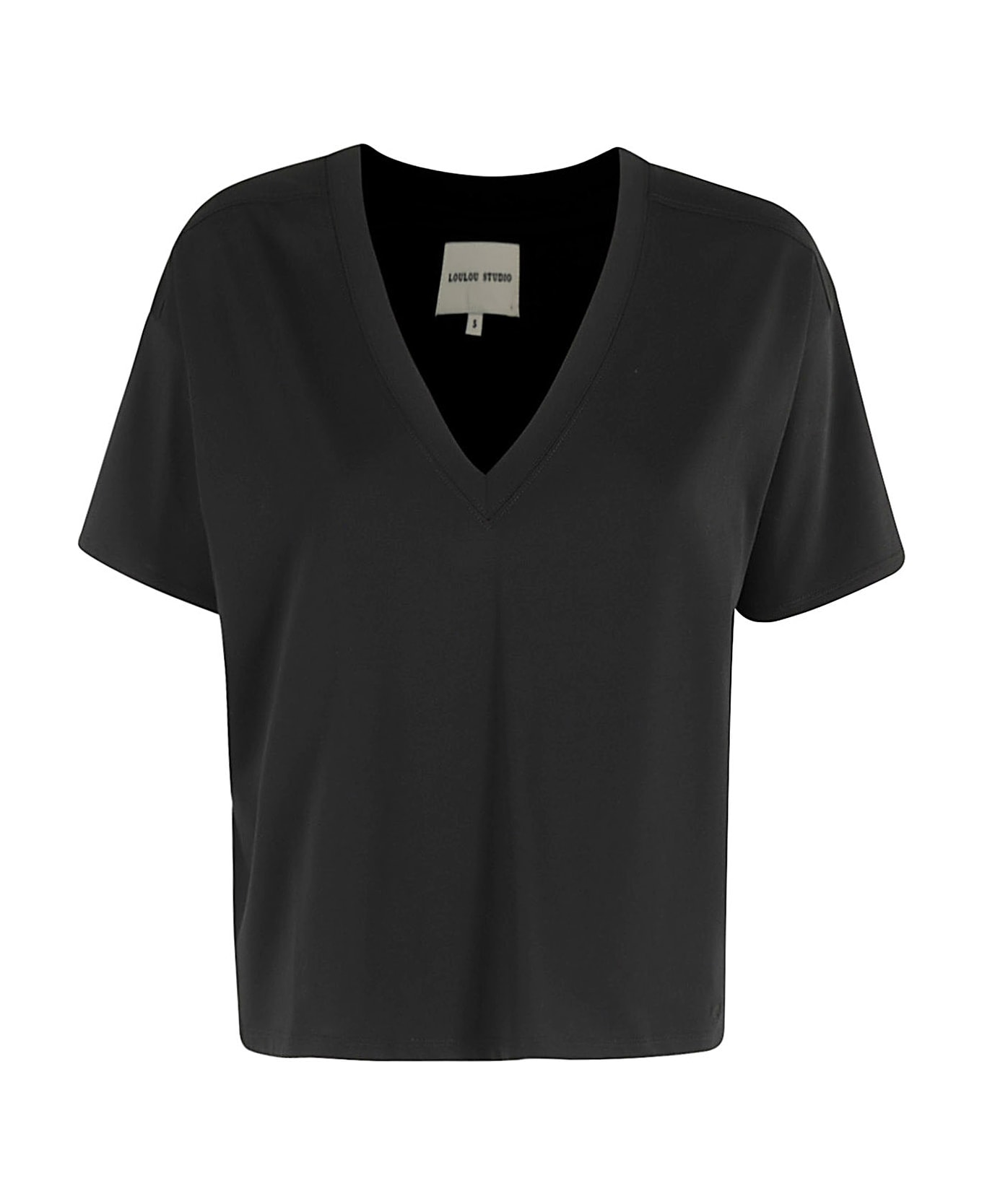 Loulou Studio Tshirt Col V - Black Tシャツ