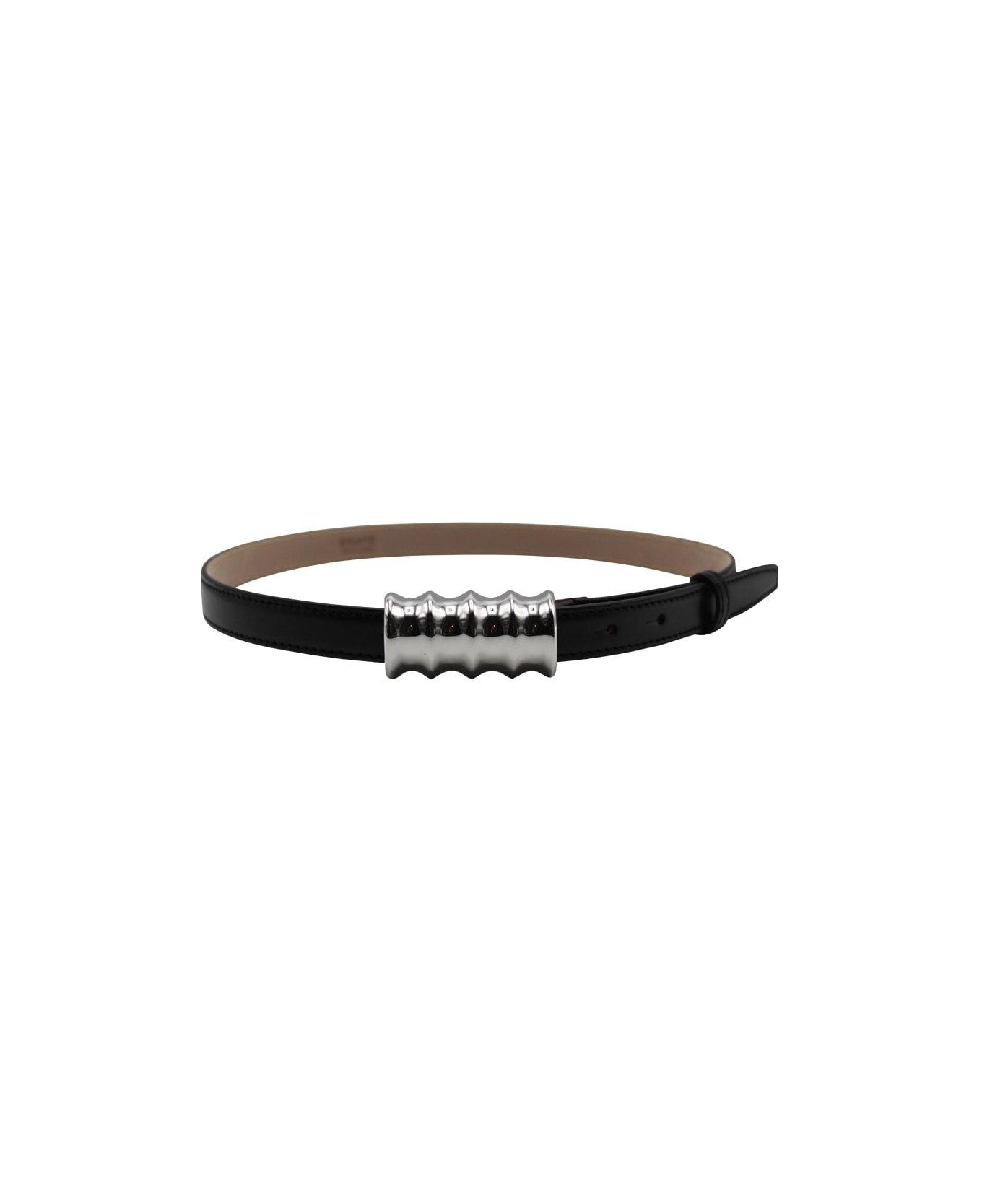 Khaite Curved Corners Buckle Belt - BLACK/SILVER