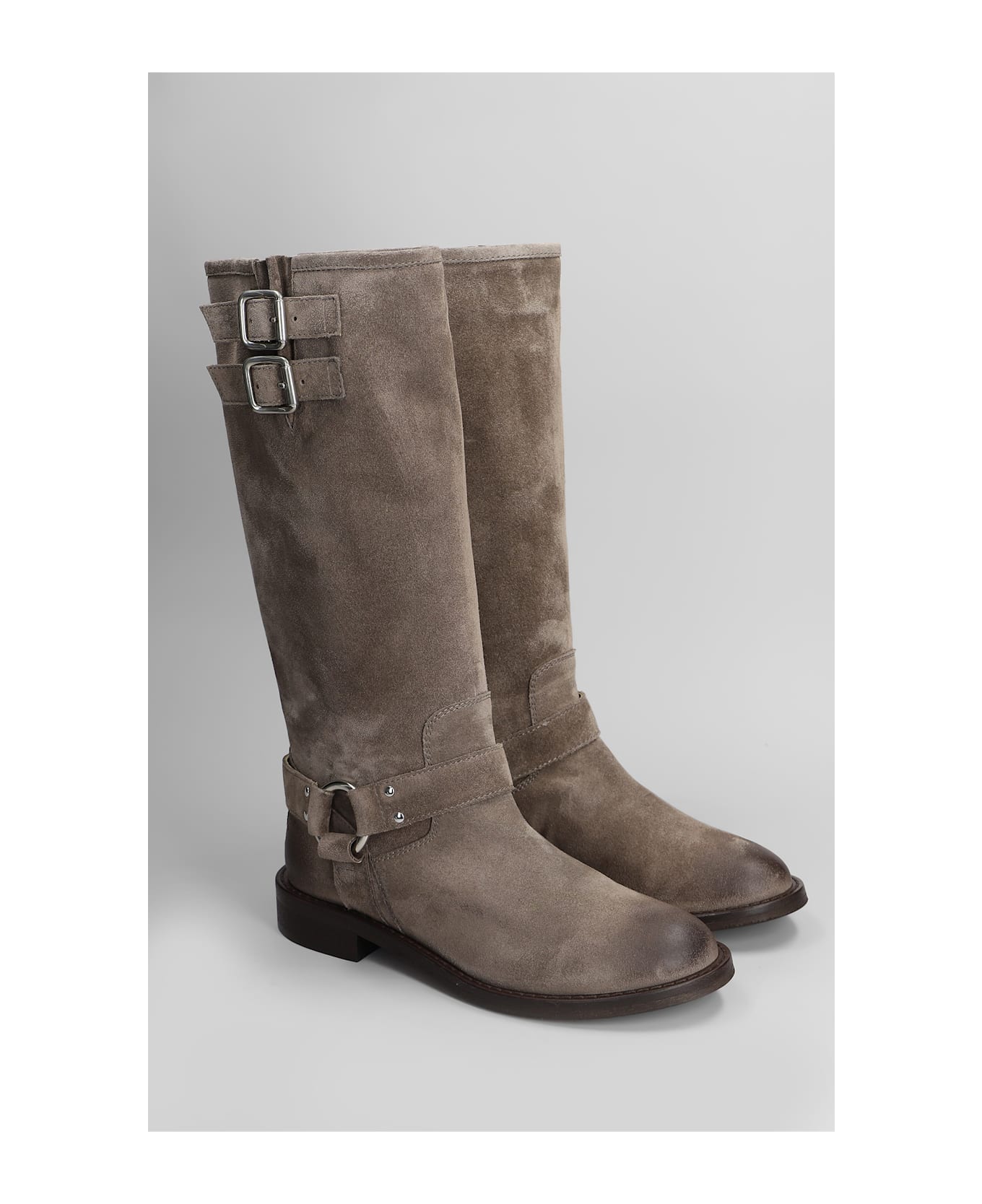 Via Roma 15 Low Heels Boots In Taupe Suede - taupe