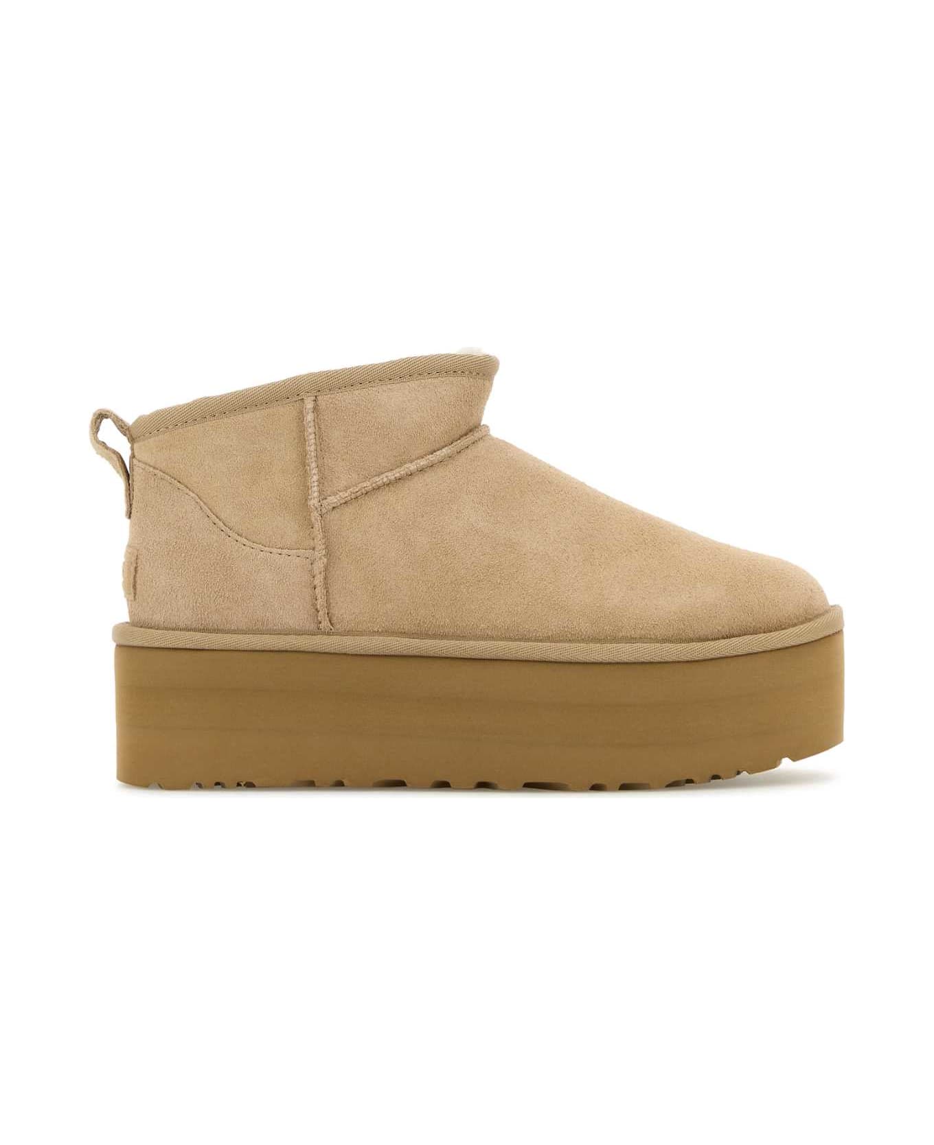 UGG Sand Suede Classic Ultra Mini Platform Ankle Boots - Sand