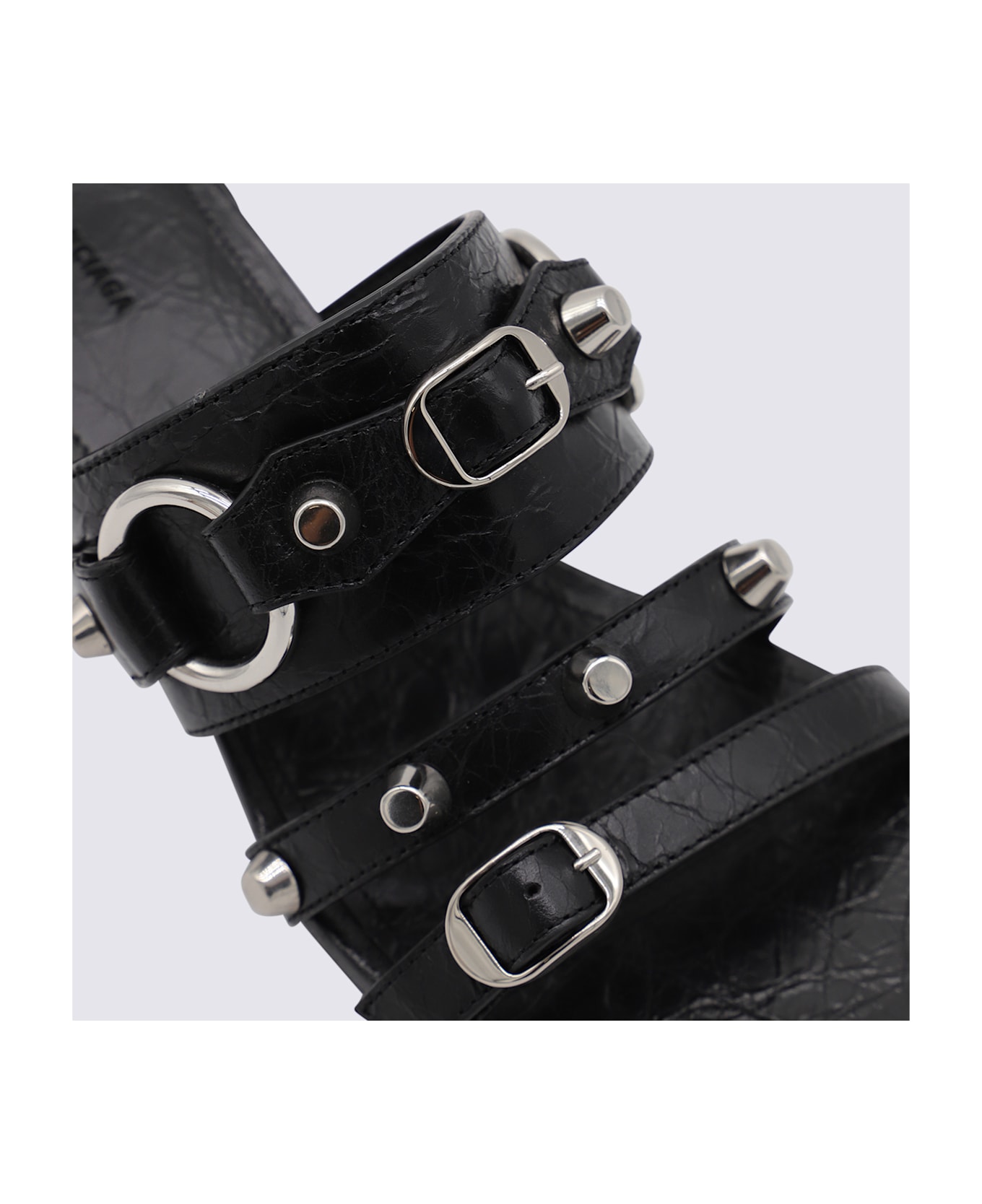 Balenciaga Black Leather City Sandals - Black