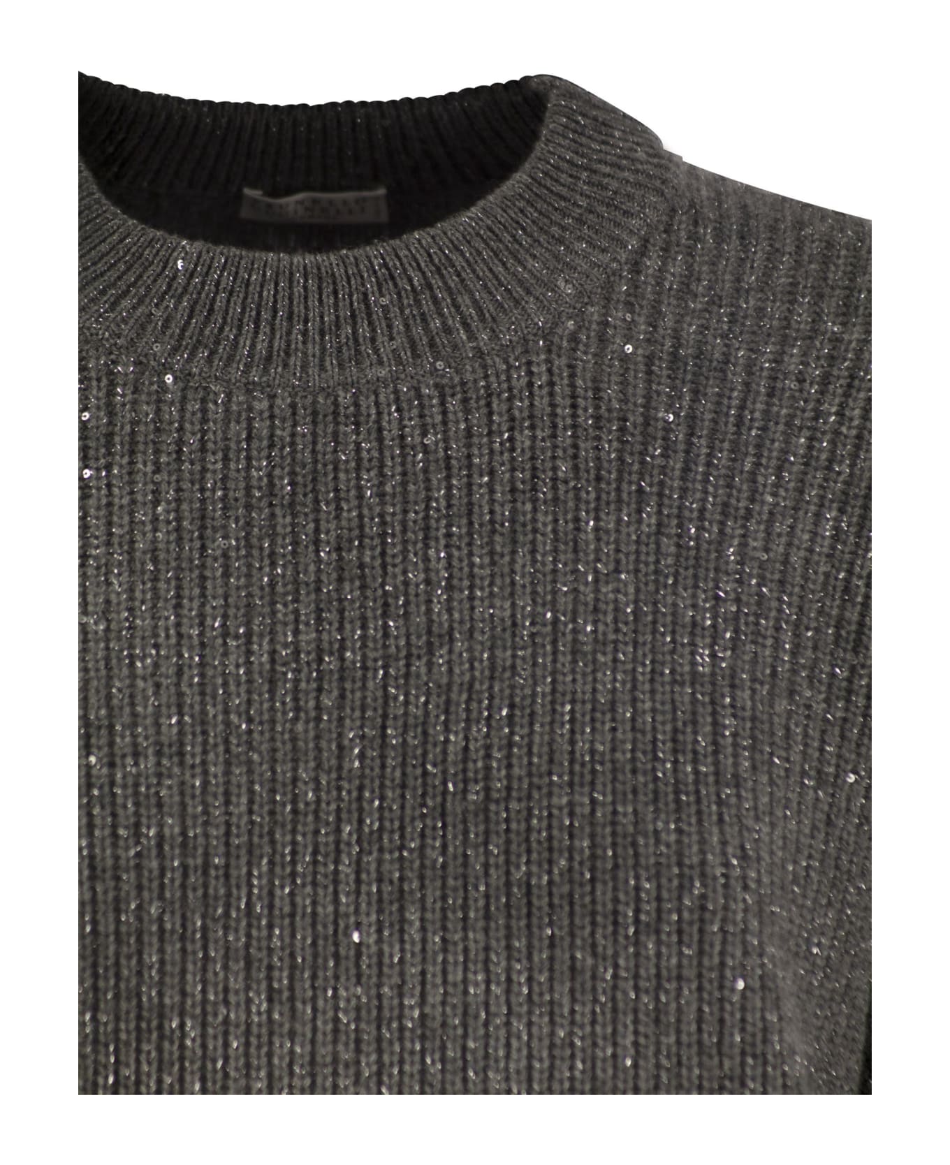 Brunello Cucinelli Dazzling Ribbed Sweater In Cashmere And Wool - Anthracite