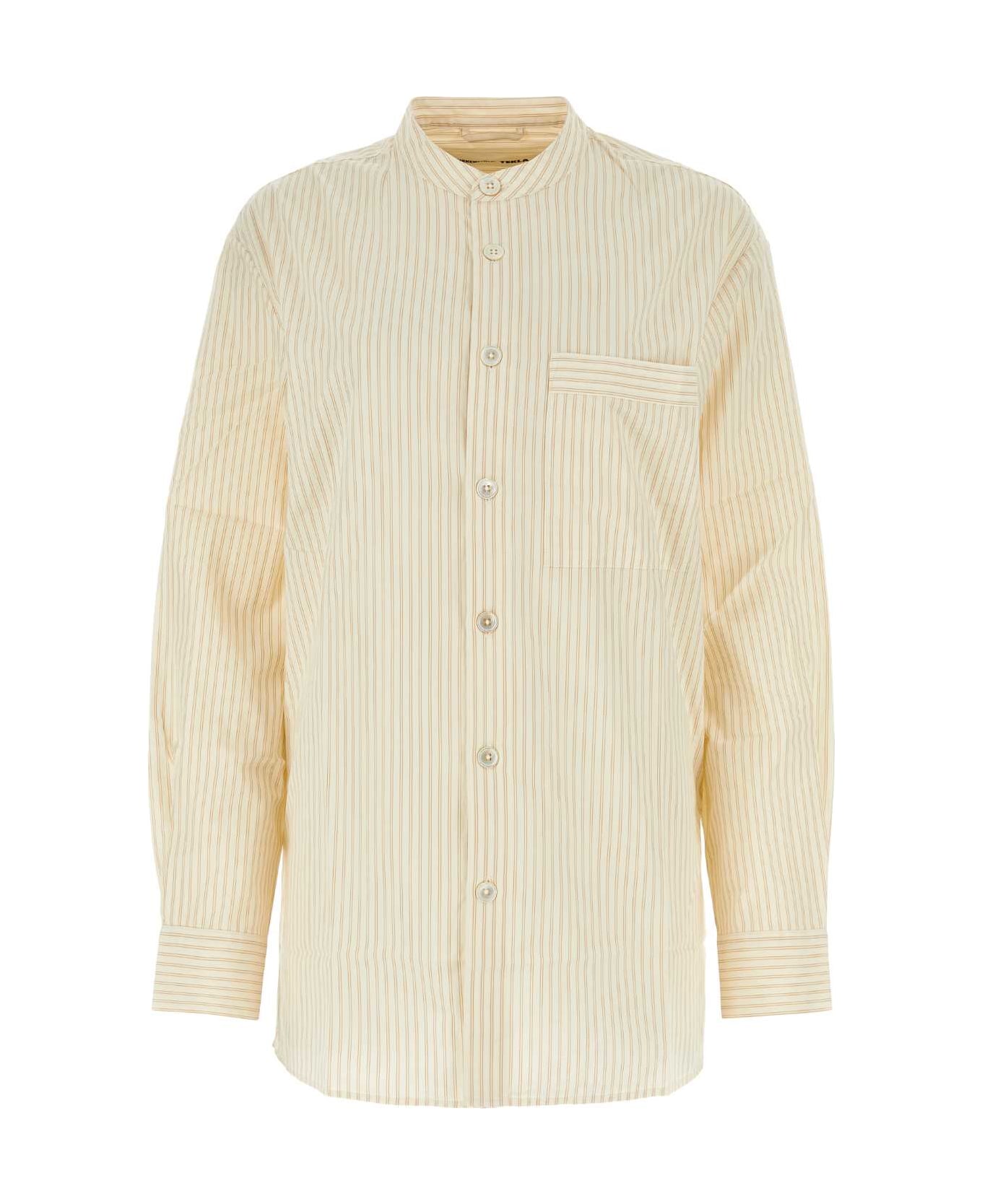 Tekla Embroidered Cotton Pyjama Shirt - WHEATSTRIPES