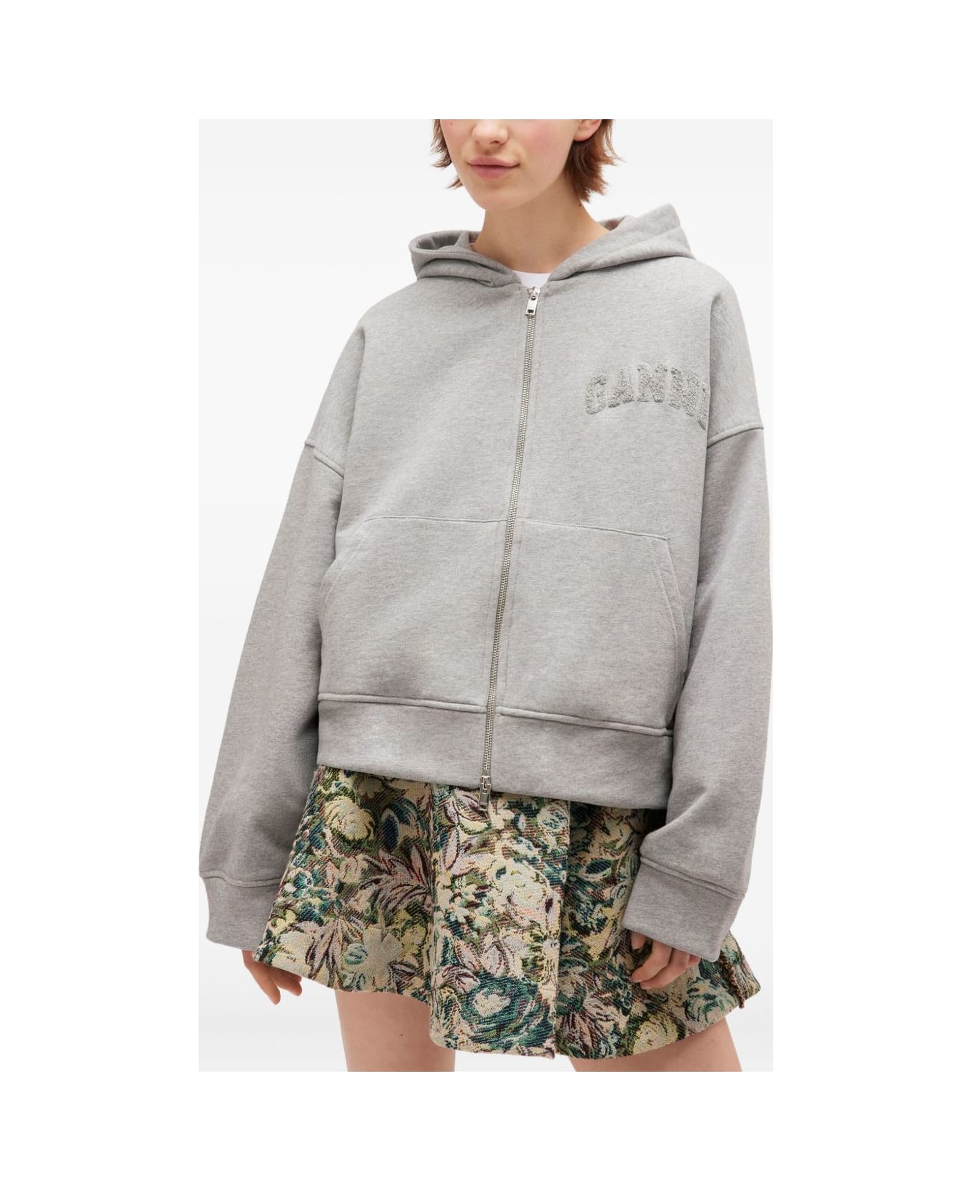 Ganni Organic Cotton Zipped Hoodie - Grey