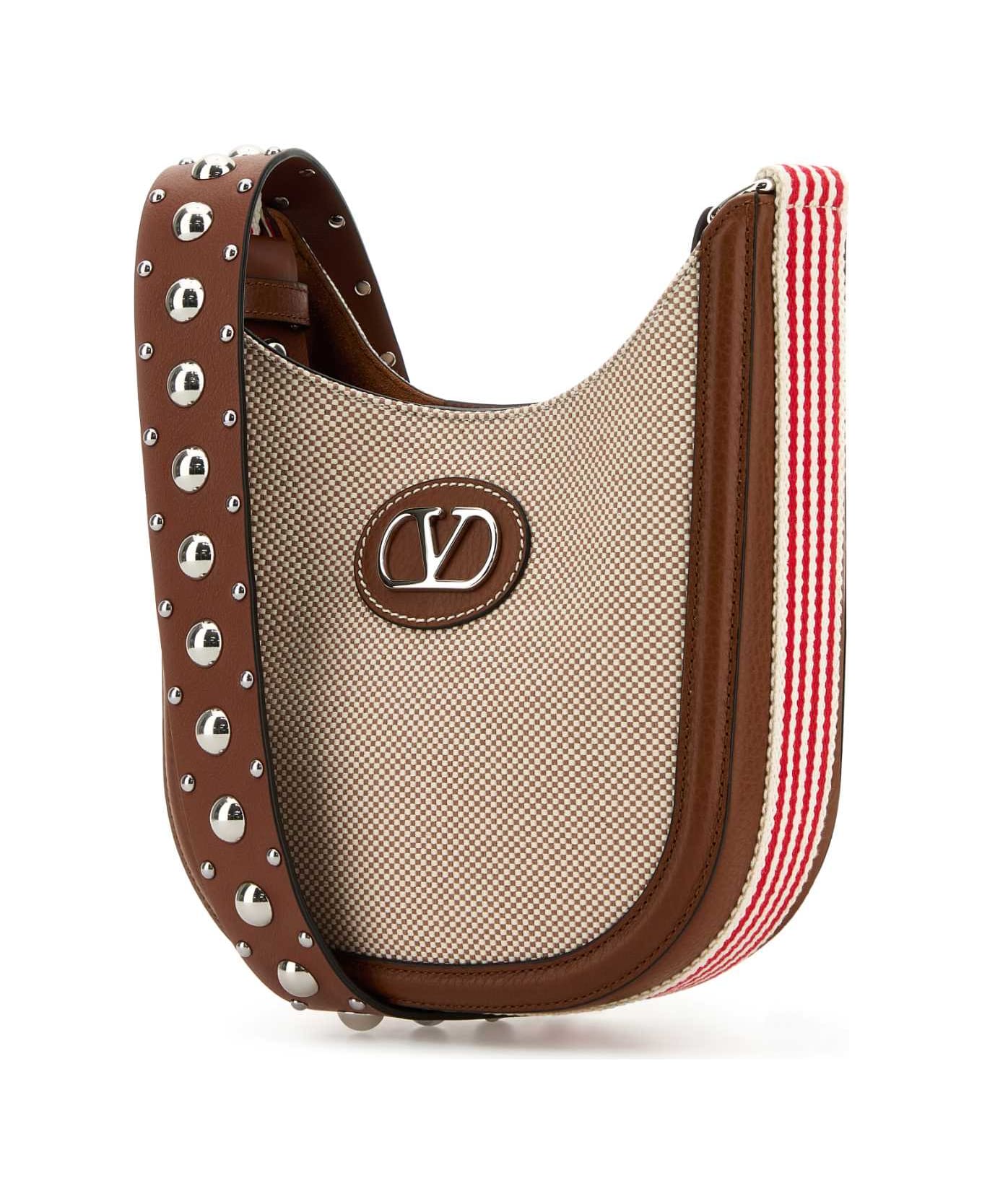 Valentino Garavani Two-tone Canvas Vlogo Signature Crossbody Bag - NATTOBACCOSELLERIABIAROSSODCARAMEL