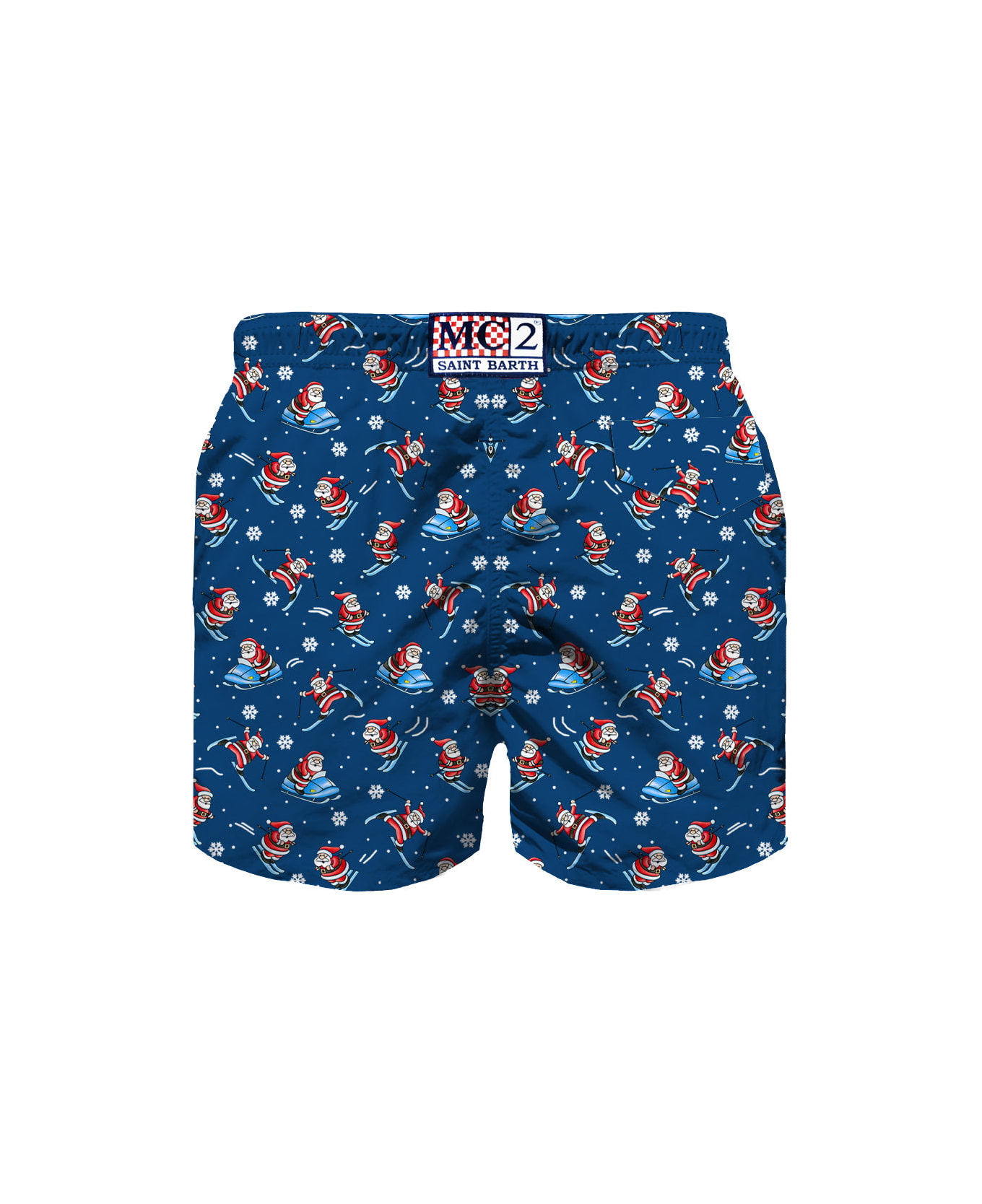 MC2 Saint Barth Man Light Fabric Swim Shorts With Happy Santa Claus Print - BLUE