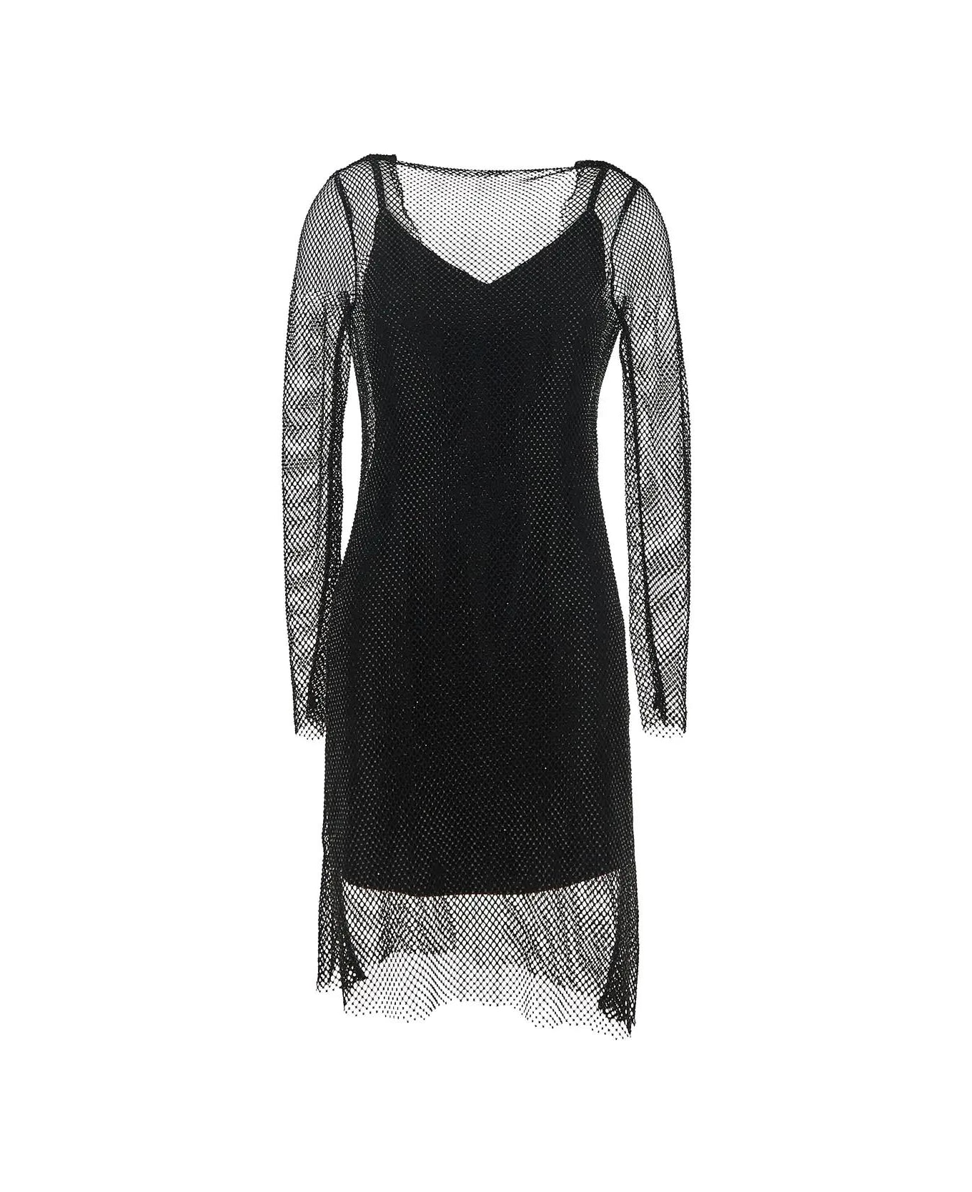 Max Mara Vezzo Short Embroidered Mesh Dress With Crystal - BLACK ワンピース＆ドレス