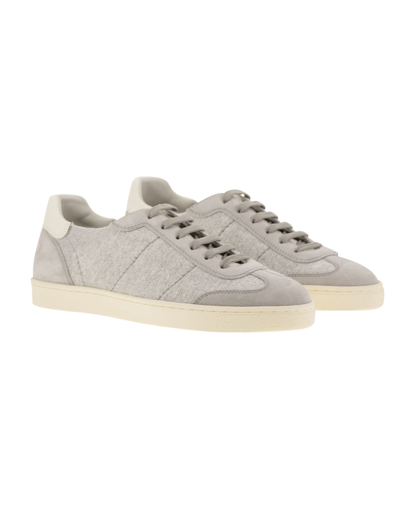 Brunello Cucinelli Cotton Knit, Washed Suede And Soft Calfskin Trainers - Cfk54
