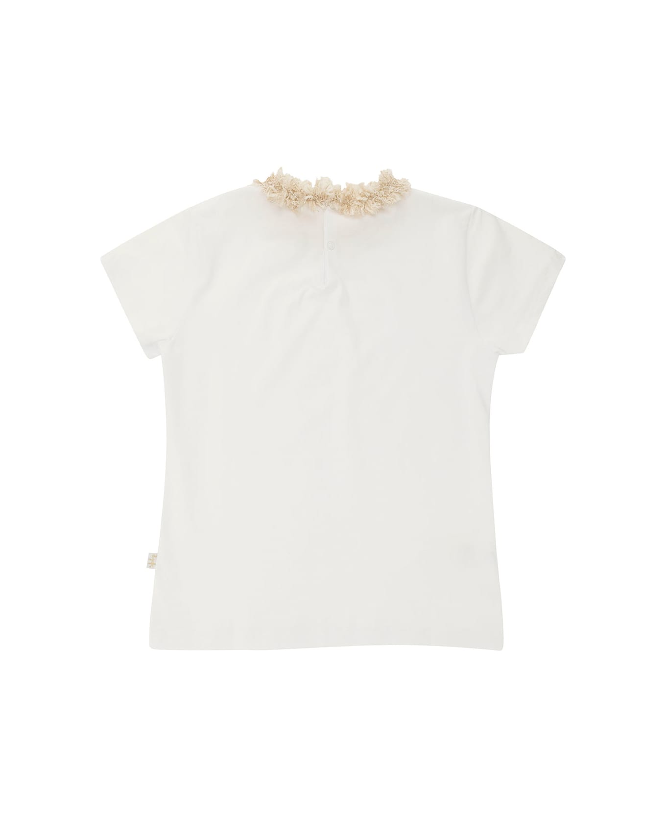Il Gufo White Crewneck T-shirt With Embellishment At The Neck In Stretch Cotton Girl - White Tシャツ＆ポロシャツ