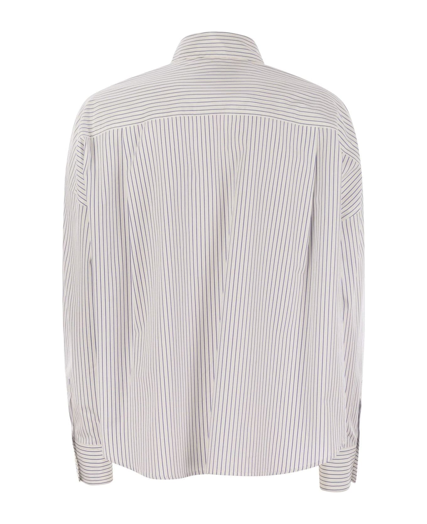 Weekend Max Mara Aureo Striped Long-sleeved Poplin Shirt - Blu